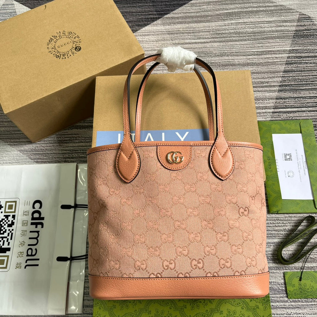 Petit sac fourre-tout GG OPHIDIA 25 en toile rose clair