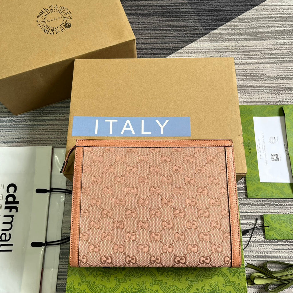 SAC OPHIDIA GG 27 EN TOILE ROSE CLAIR ET CUIR DE VEAU