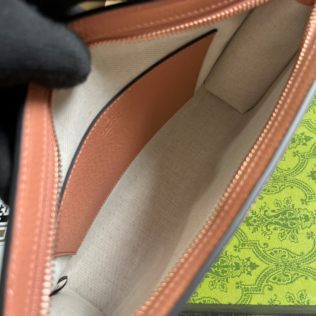 SAC OPHIDIA GG 27 EN TOILE ROSE CLAIR ET CUIR DE VEAU