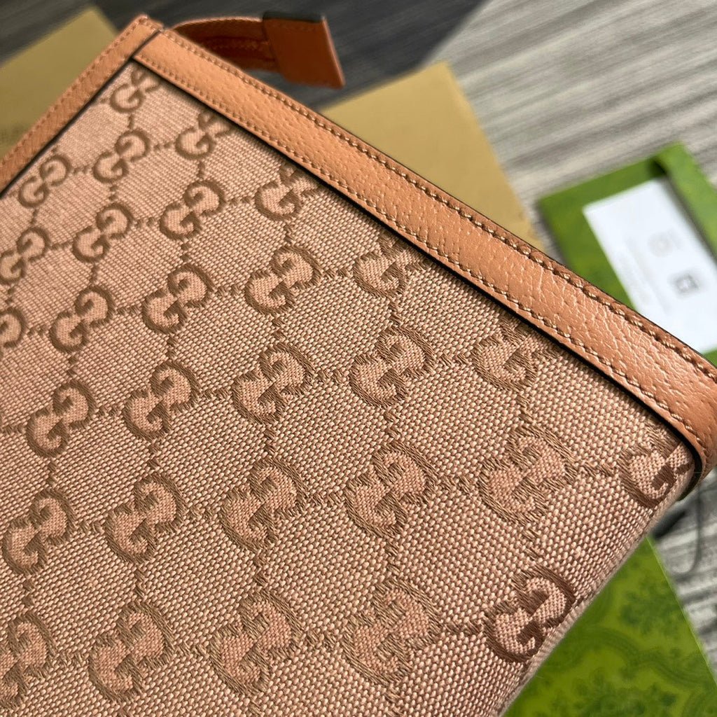 SAC OPHIDIA GG 27 EN TOILE ROSE CLAIR ET CUIR DE VEAU