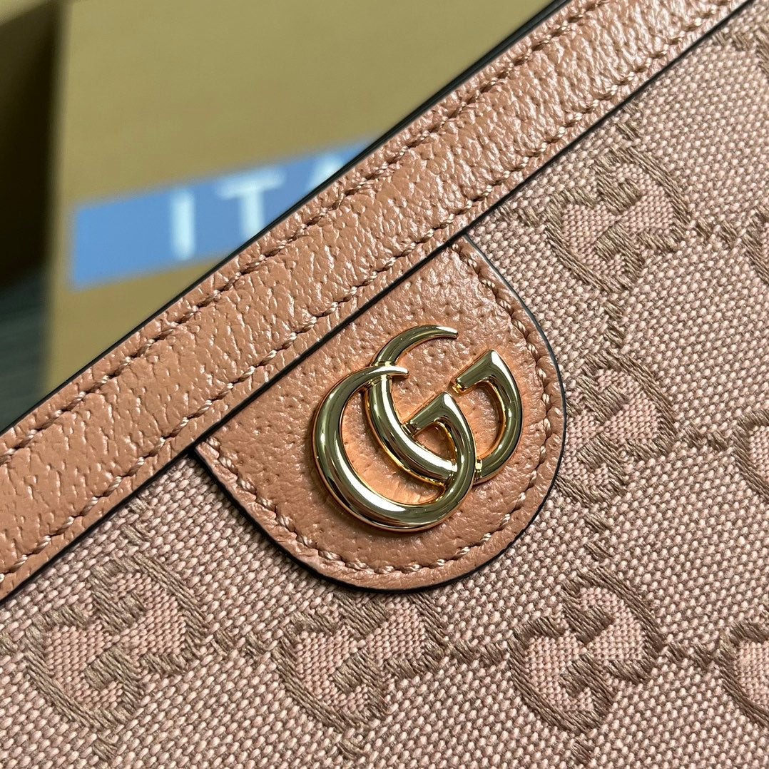 SAC OPHIDIA GG 27 EN TOILE ROSE CLAIR ET CUIR DE VEAU