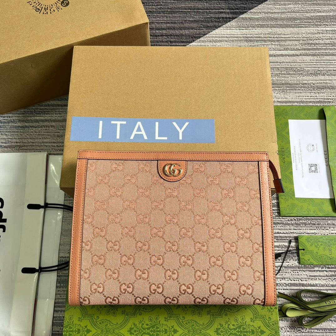 SAC OPHIDIA GG 27 EN TOILE ROSE CLAIR ET CUIR DE VEAU