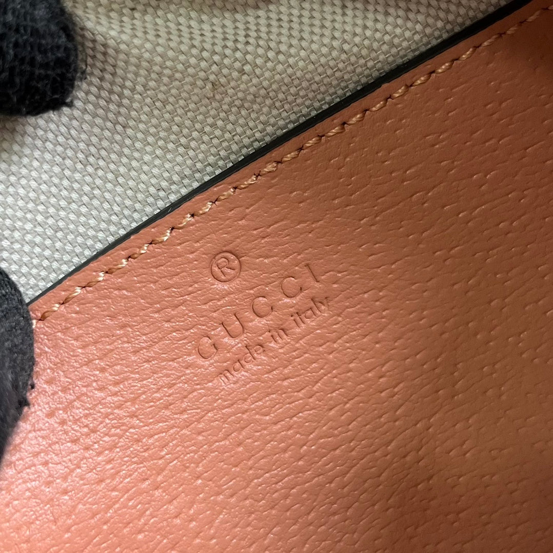 SAC OPHIDIA GG MINI 17 EN TOILE ROSE CLAIR ET CUIR DE VEAU
