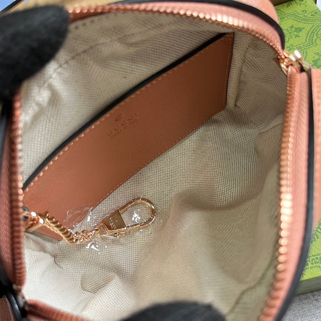 SAC OPHIDIA GG MINI 17 EN TOILE ROSE CLAIR ET CUIR DE VEAU