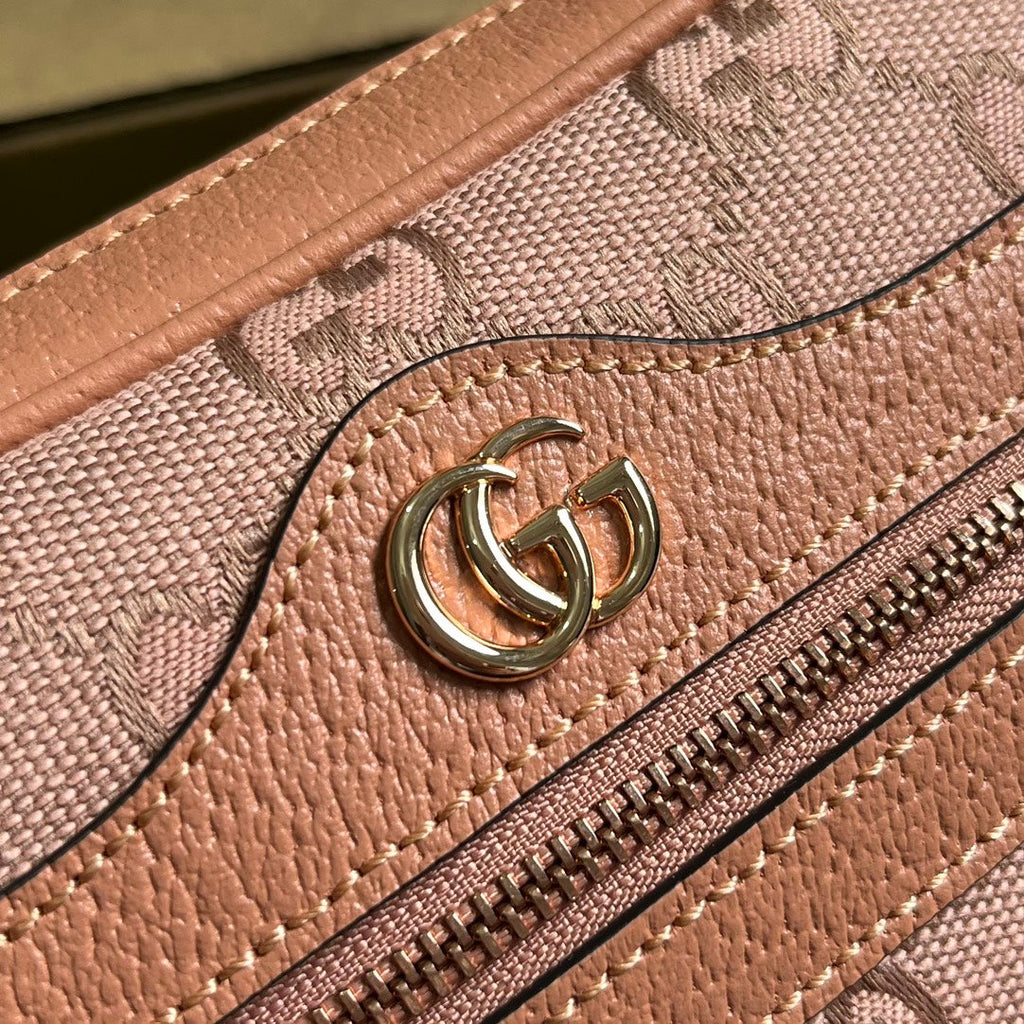 SAC OPHIDIA GG MINI 17 EN TOILE ROSE CLAIR ET CUIR DE VEAU
