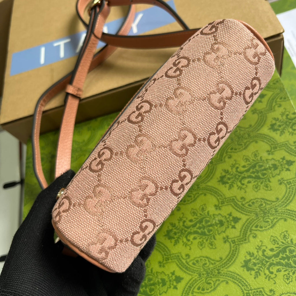 SAC OPHIDIA GG MINI 17 EN TOILE ROSE CLAIR ET CUIR DE VEAU