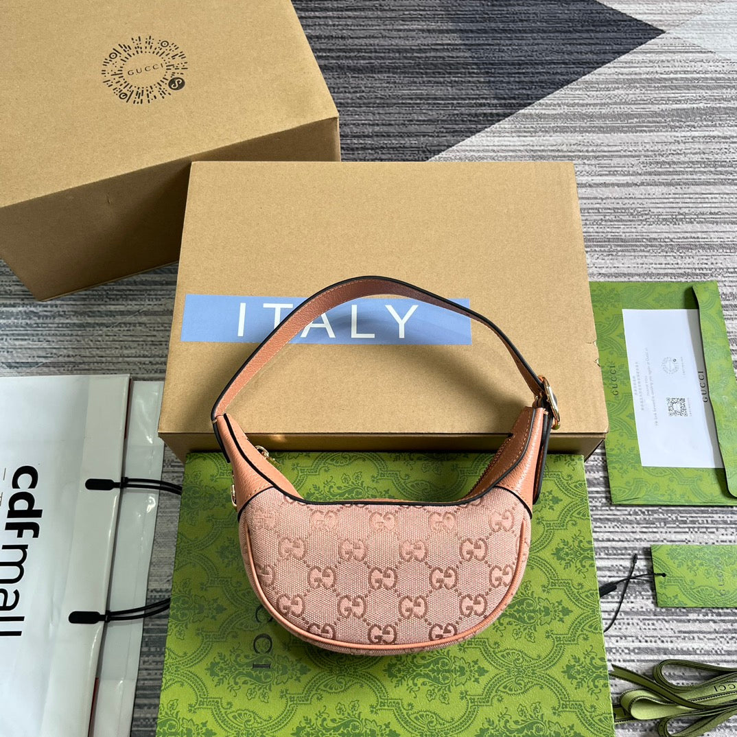 SAC OPHIDIA GG MINI 20 EN TOILE ROSE CLAIR ET CUIR DE VEAU