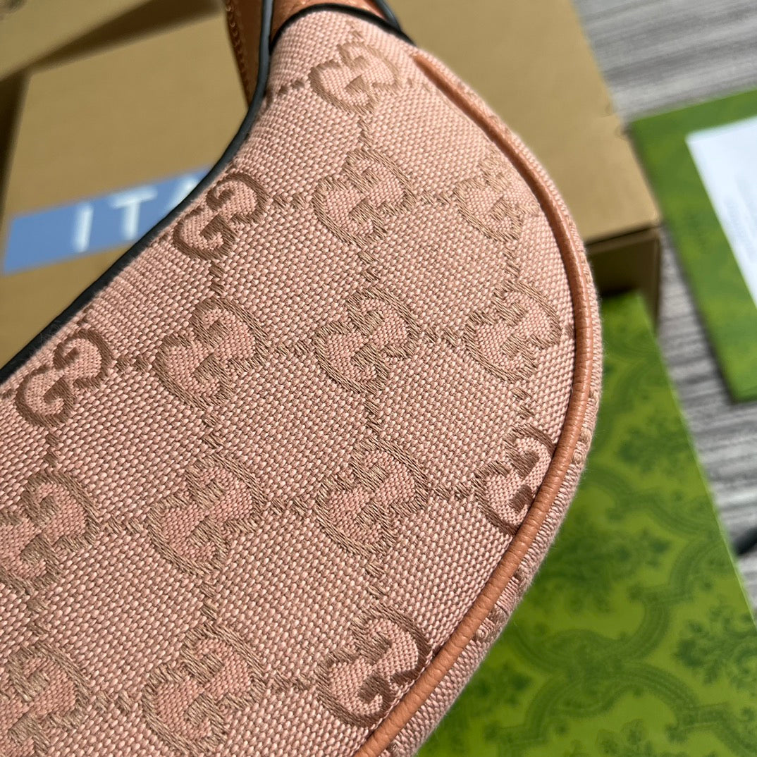 SAC OPHIDIA GG MINI 20 EN TOILE ROSE CLAIR ET CUIR DE VEAU