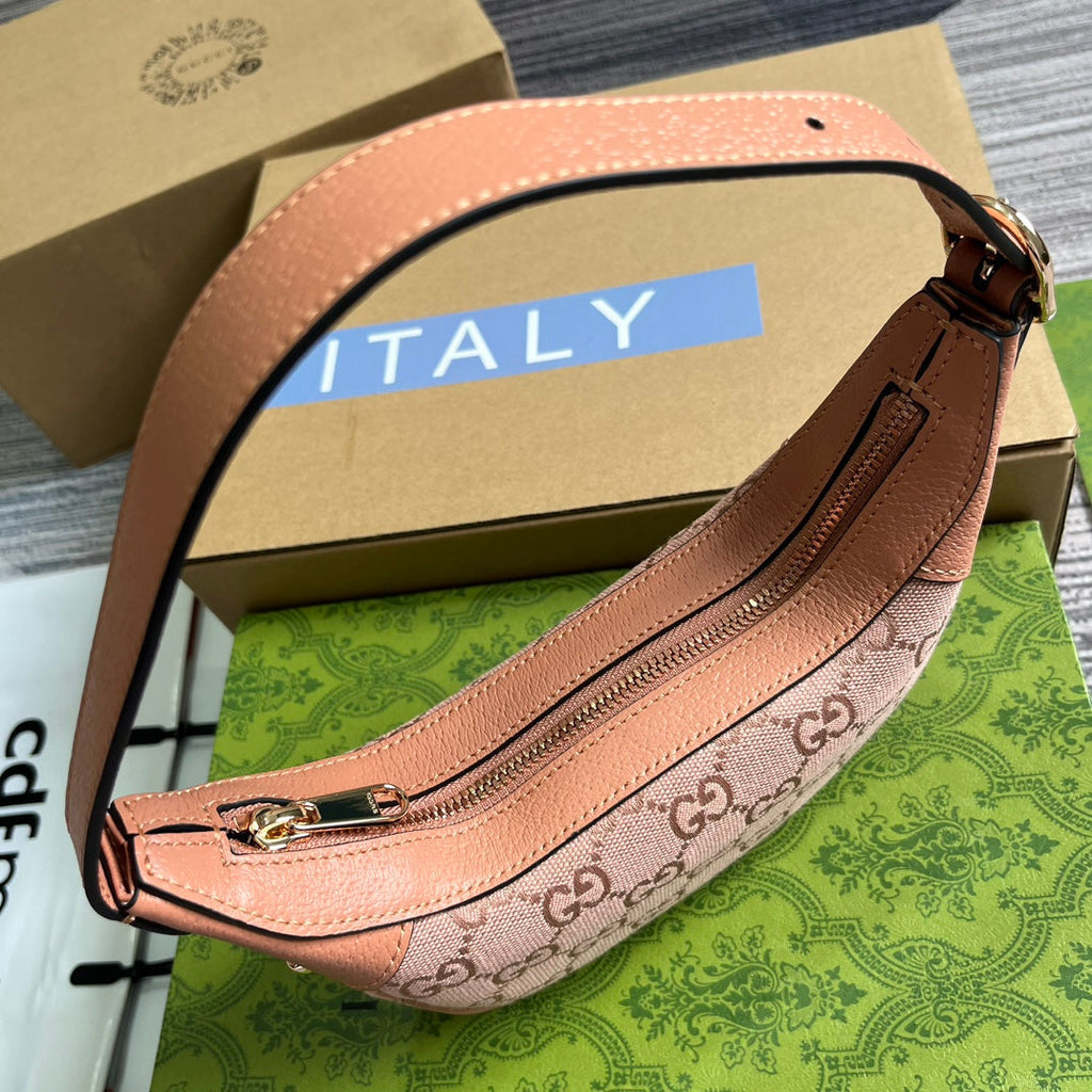 SAC OPHIDIA GG MINI 20 EN TOILE ROSE CLAIR ET CUIR DE VEAU