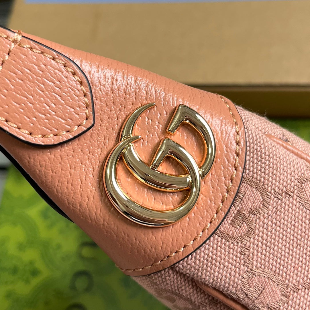 SAC OPHIDIA GG MINI 20 EN TOILE ROSE CLAIR ET CUIR DE VEAU