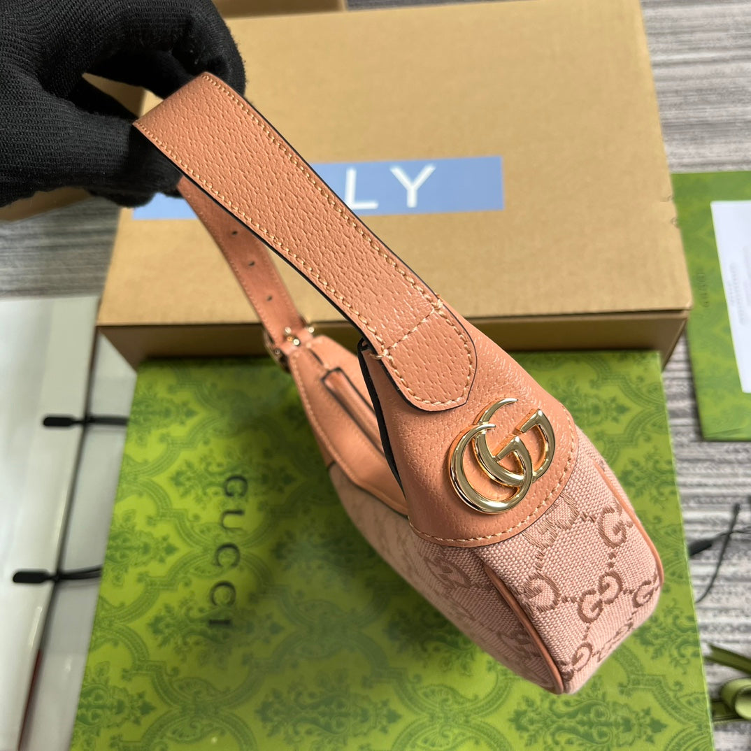 SAC OPHIDIA GG MINI 20 EN TOILE ROSE CLAIR ET CUIR DE VEAU