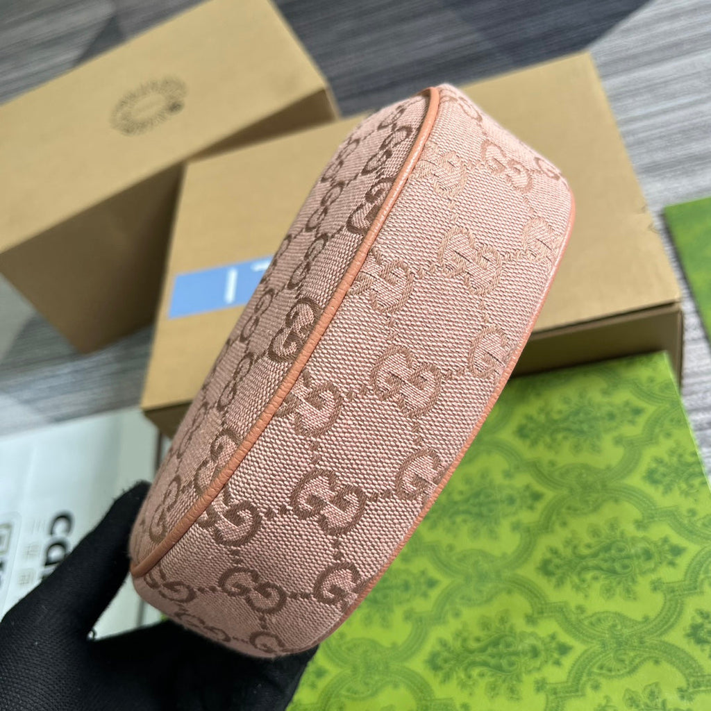 SAC OPHIDIA GG MINI 20 EN TOILE ROSE CLAIR ET CUIR DE VEAU