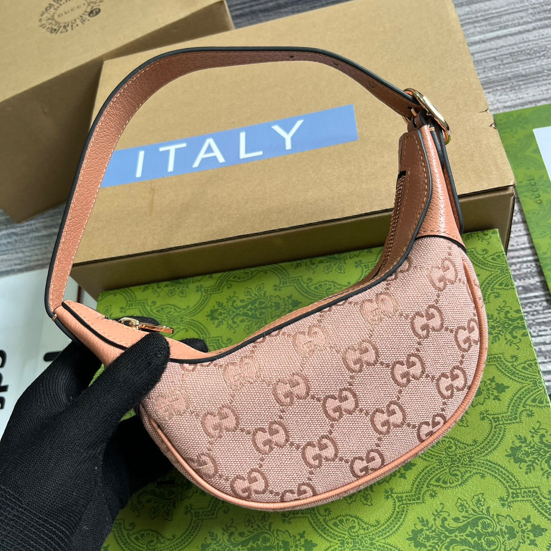 SAC OPHIDIA GG MINI 20 EN TOILE ROSE CLAIR ET CUIR DE VEAU