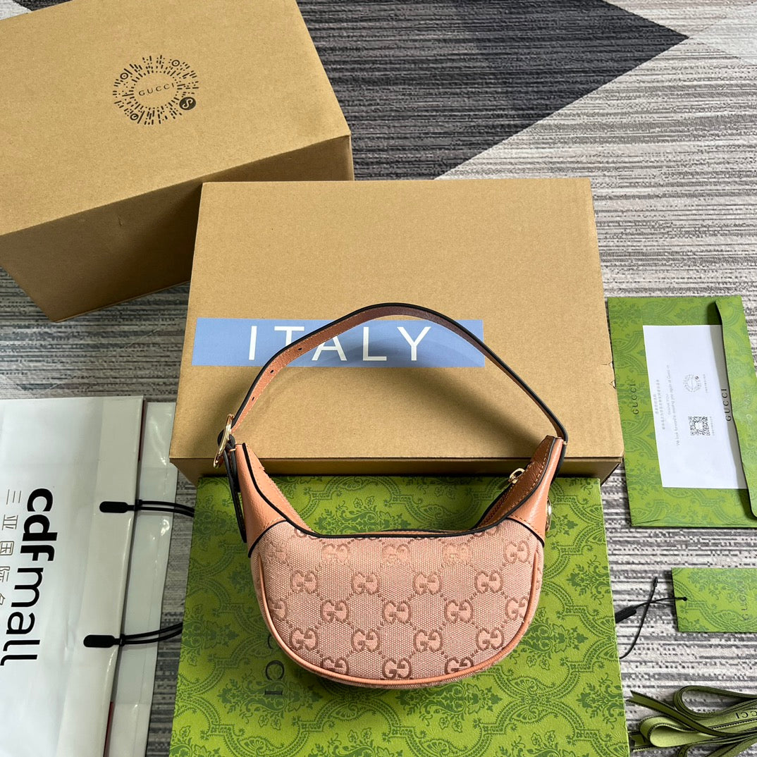 SAC OPHIDIA GG MINI 20 EN TOILE ROSE CLAIR ET CUIR DE VEAU
