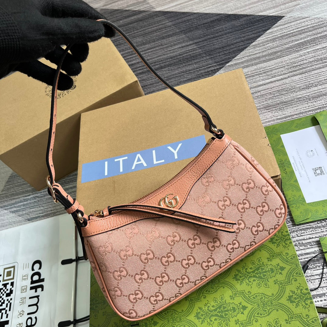 SAC À MAIN OPHIDIA GG SMALL 25 EN TOILE ROSE CLAIR ET CUIR DE VEAU