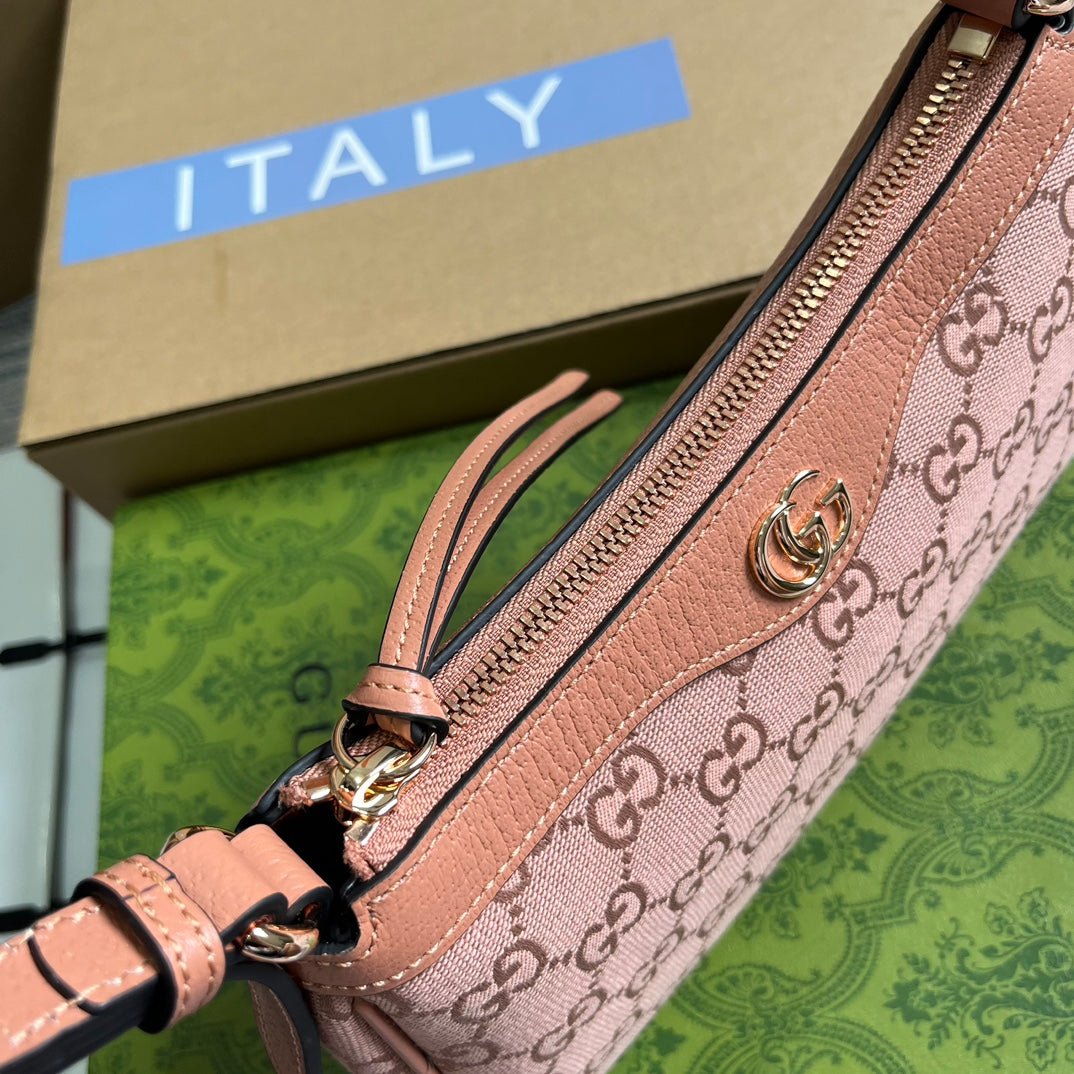 SAC À MAIN OPHIDIA GG SMALL 25 EN TOILE ROSE CLAIR ET CUIR DE VEAU