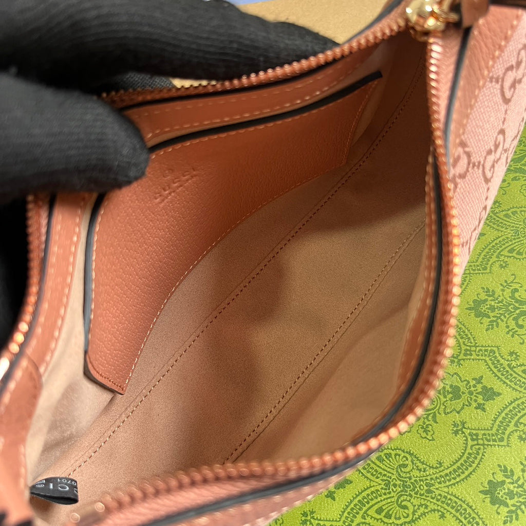 SAC À MAIN OPHIDIA GG SMALL 25 EN TOILE ROSE CLAIR ET CUIR DE VEAU