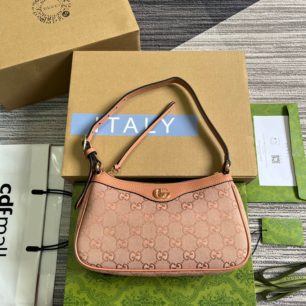 SAC À MAIN OPHIDIA GG SMALL 25 EN TOILE ROSE CLAIR ET CUIR DE VEAU