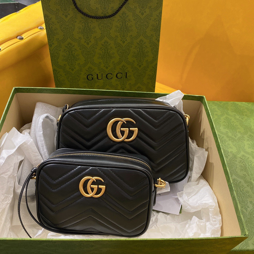 GG MINI 18 MARMONT MATELASSÉ CUIR DE VEAU NOIR AVEC LOGO DORÉ