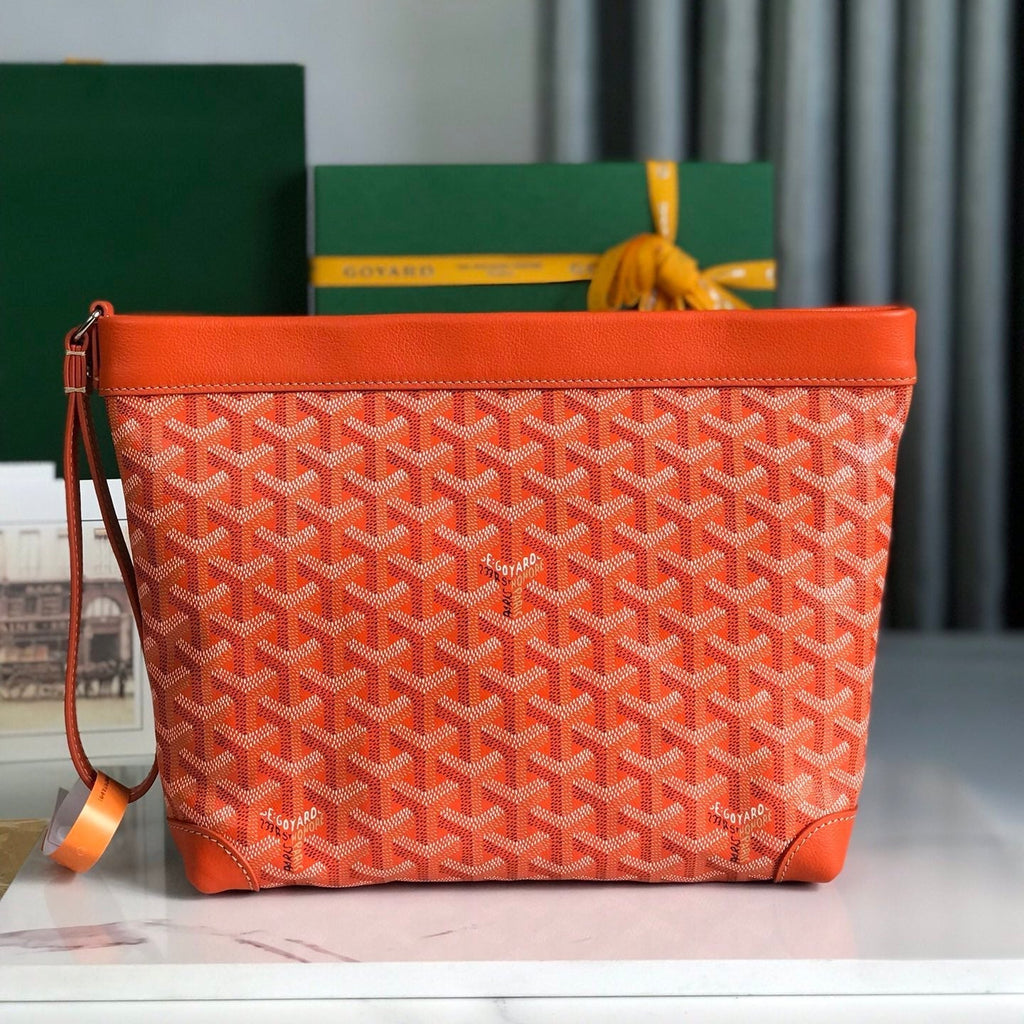 POCHETTE CONTI 24 EN AGNEAU ORANGE ET TOILE GOYARDINE
