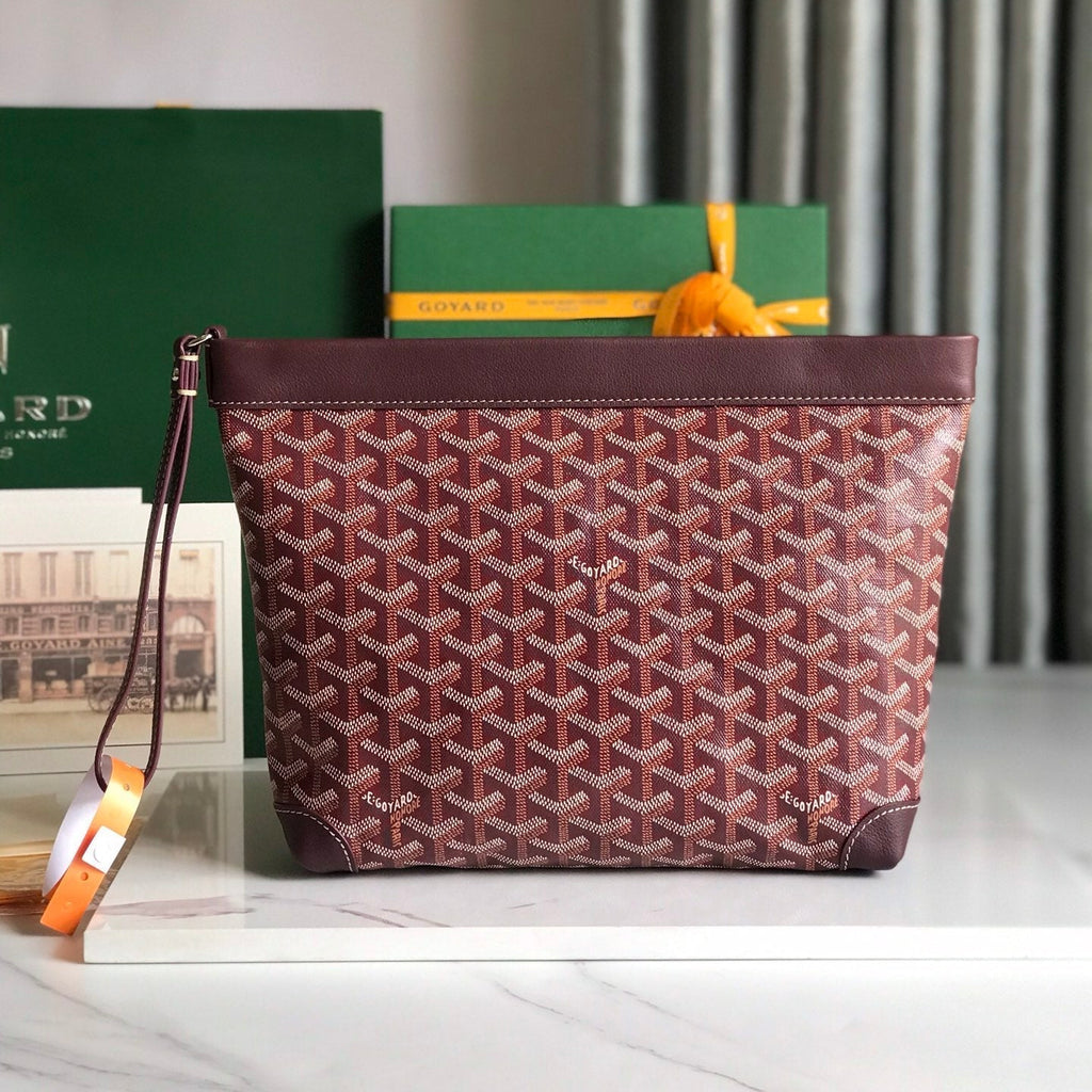 POCHETTE CONTI 24 EN CUIR D'AGNEAU ROUGE VIN ET TOILE GOYARDINE