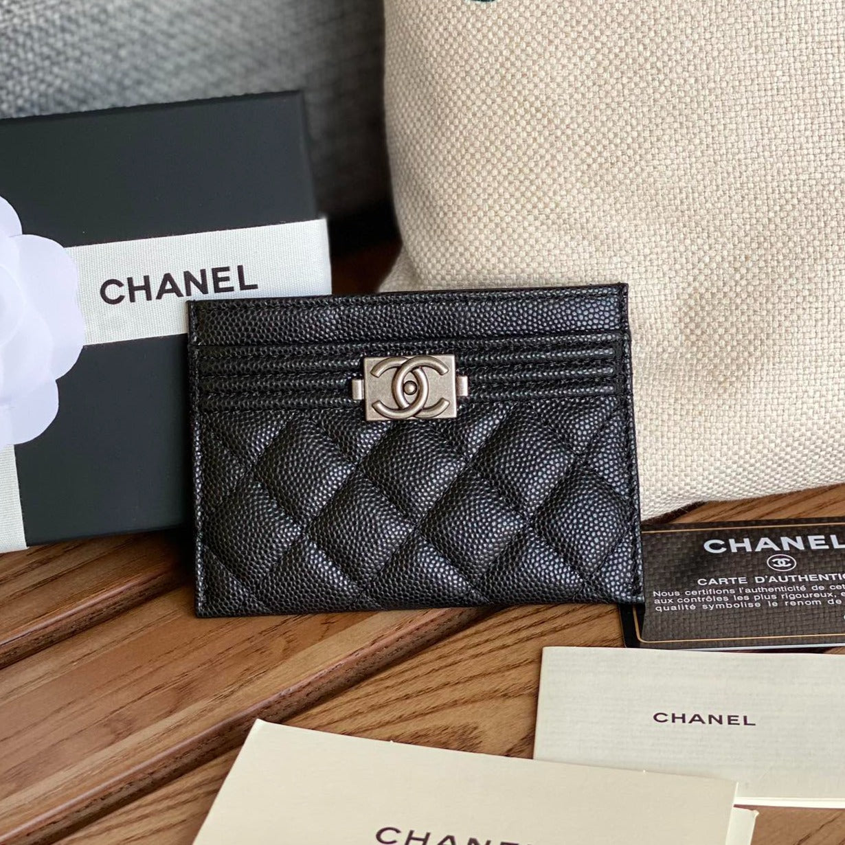 CC BOY 11CM CARD HOLDER BLACK CAVIAR SILVER HARDWARE
