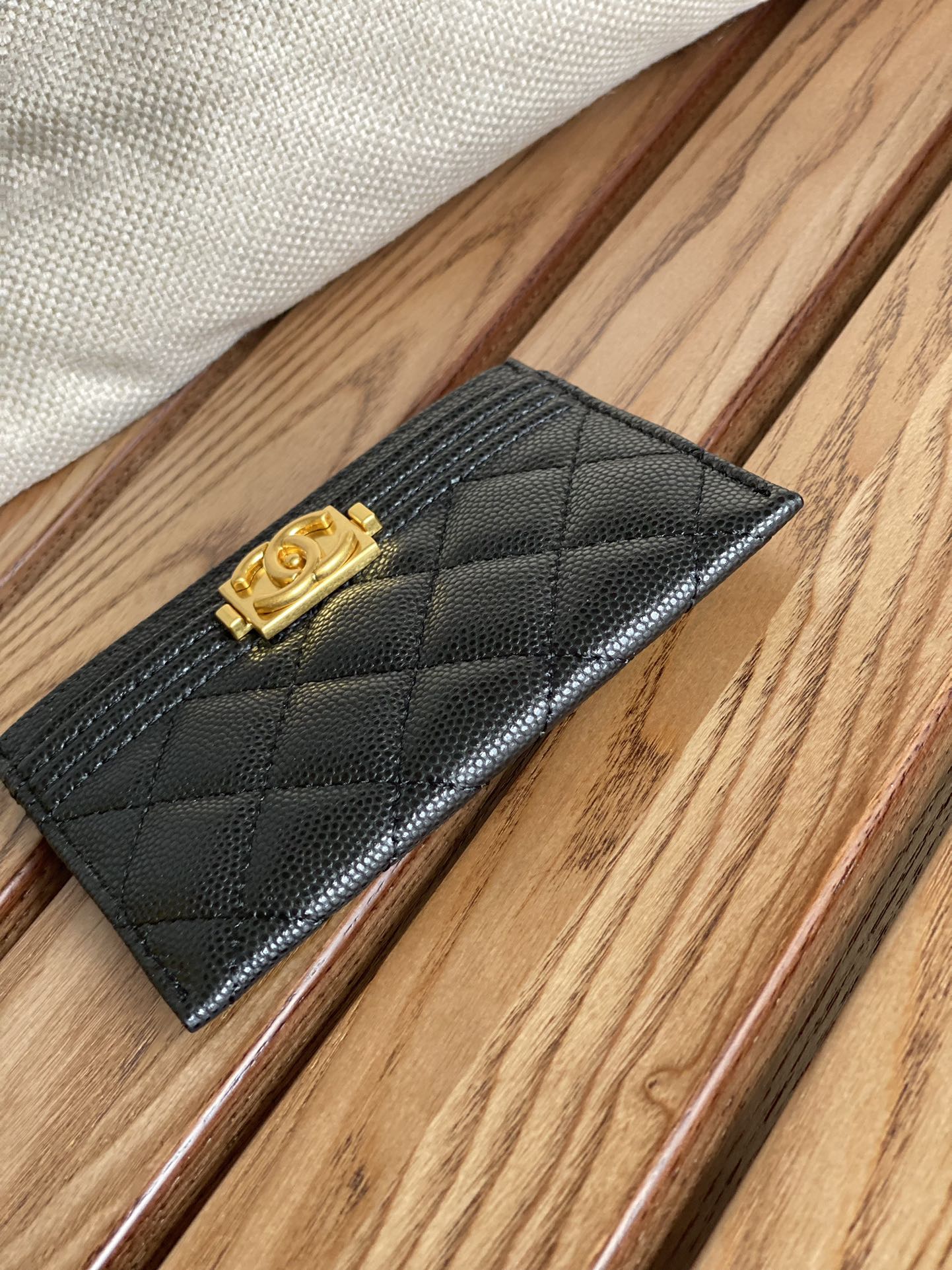 CC BOY 11CM CARD HOLDER BLACK CAVIAR GOLD HARDWARE