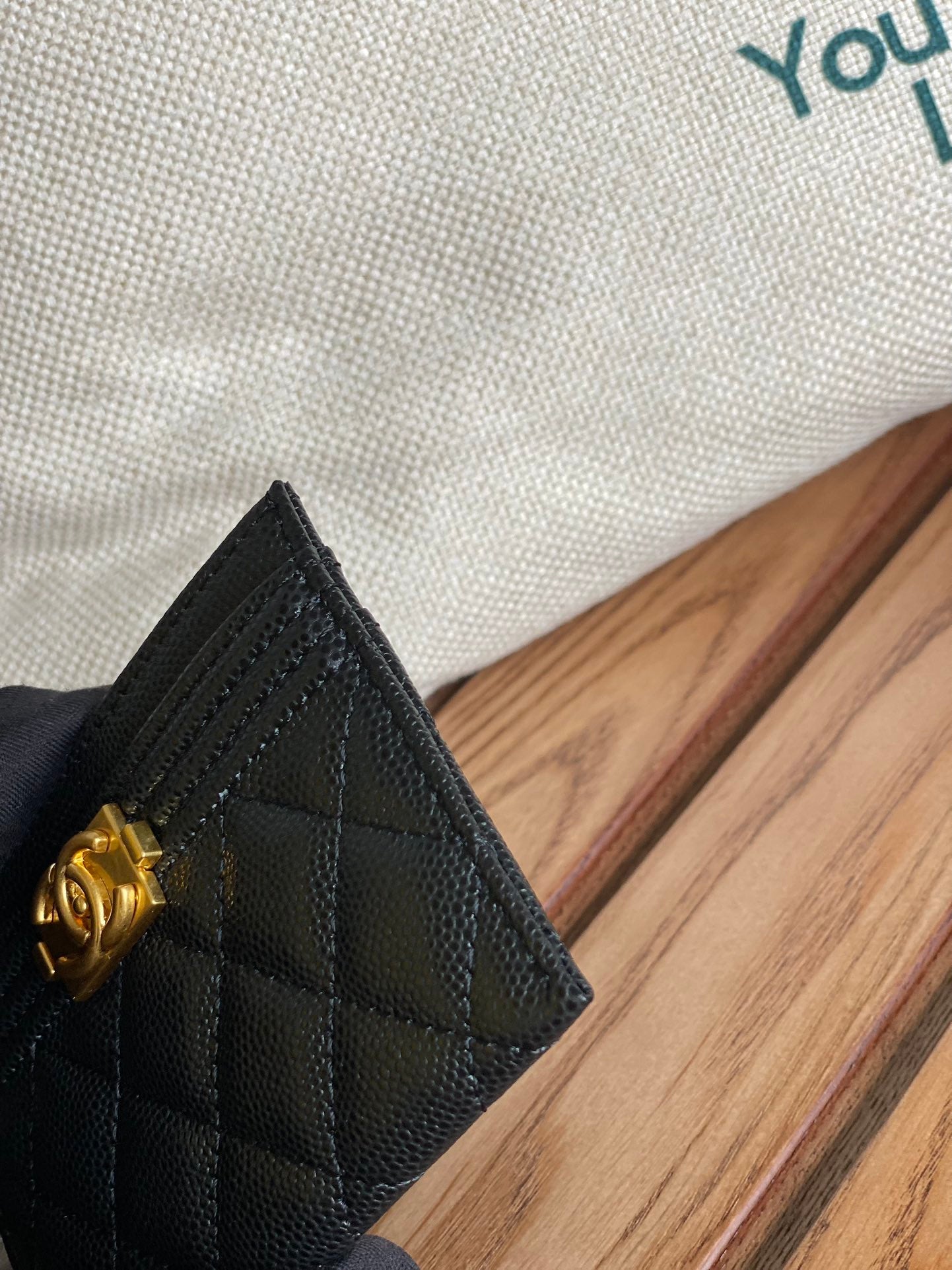 CC BOY 11CM CARD HOLDER BLACK CAVIAR GOLD HARDWARE