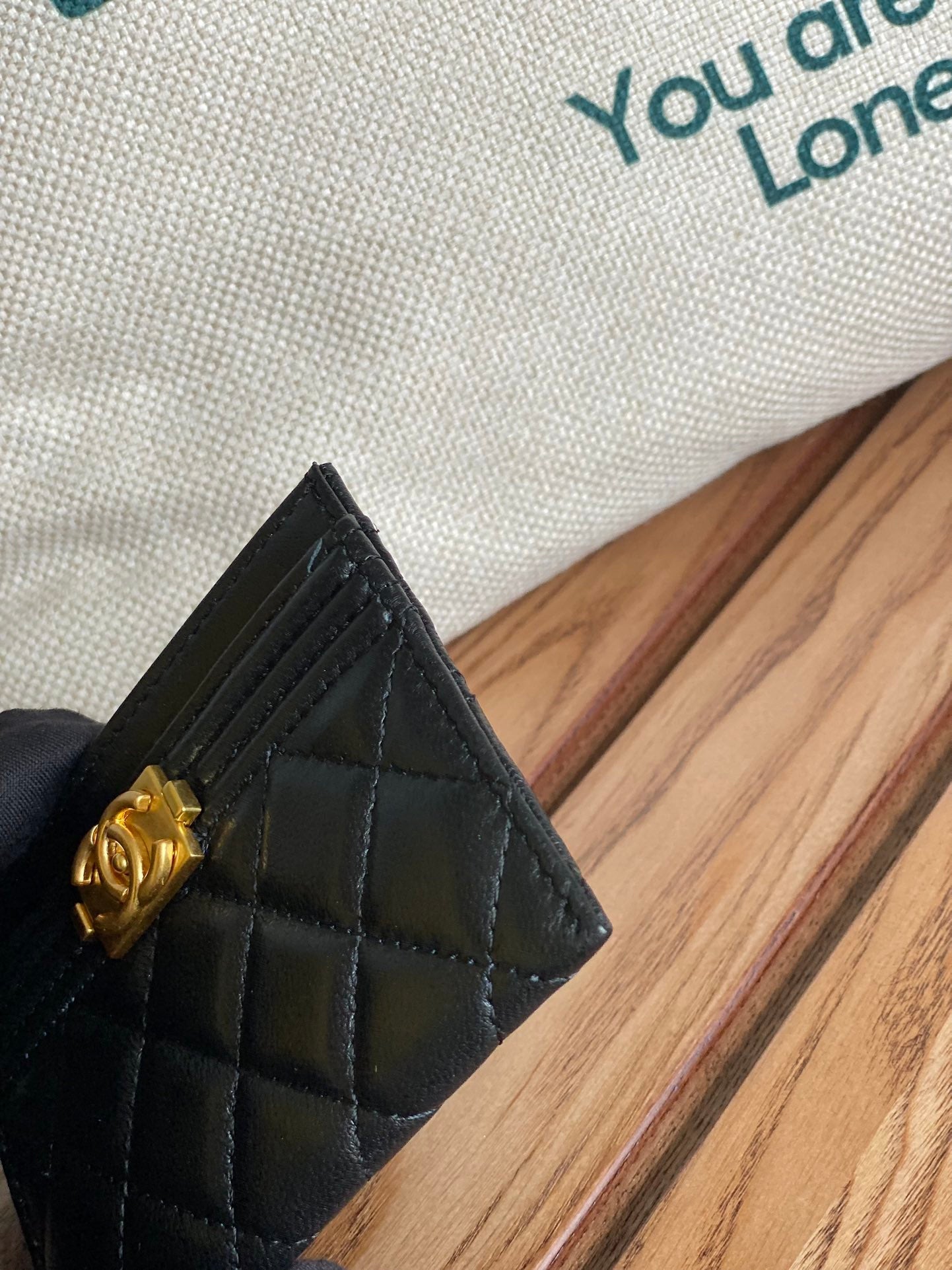 CC BOY 11CM CARD HOLDER BLACK LAMBSKIN GOLD HARDWARE