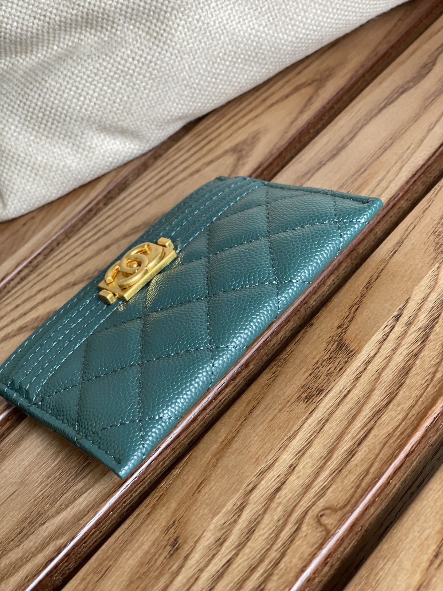 CC BOY 11CM CARD HOLDER DARK GREEN CAVIAR GOLD HARDWARE