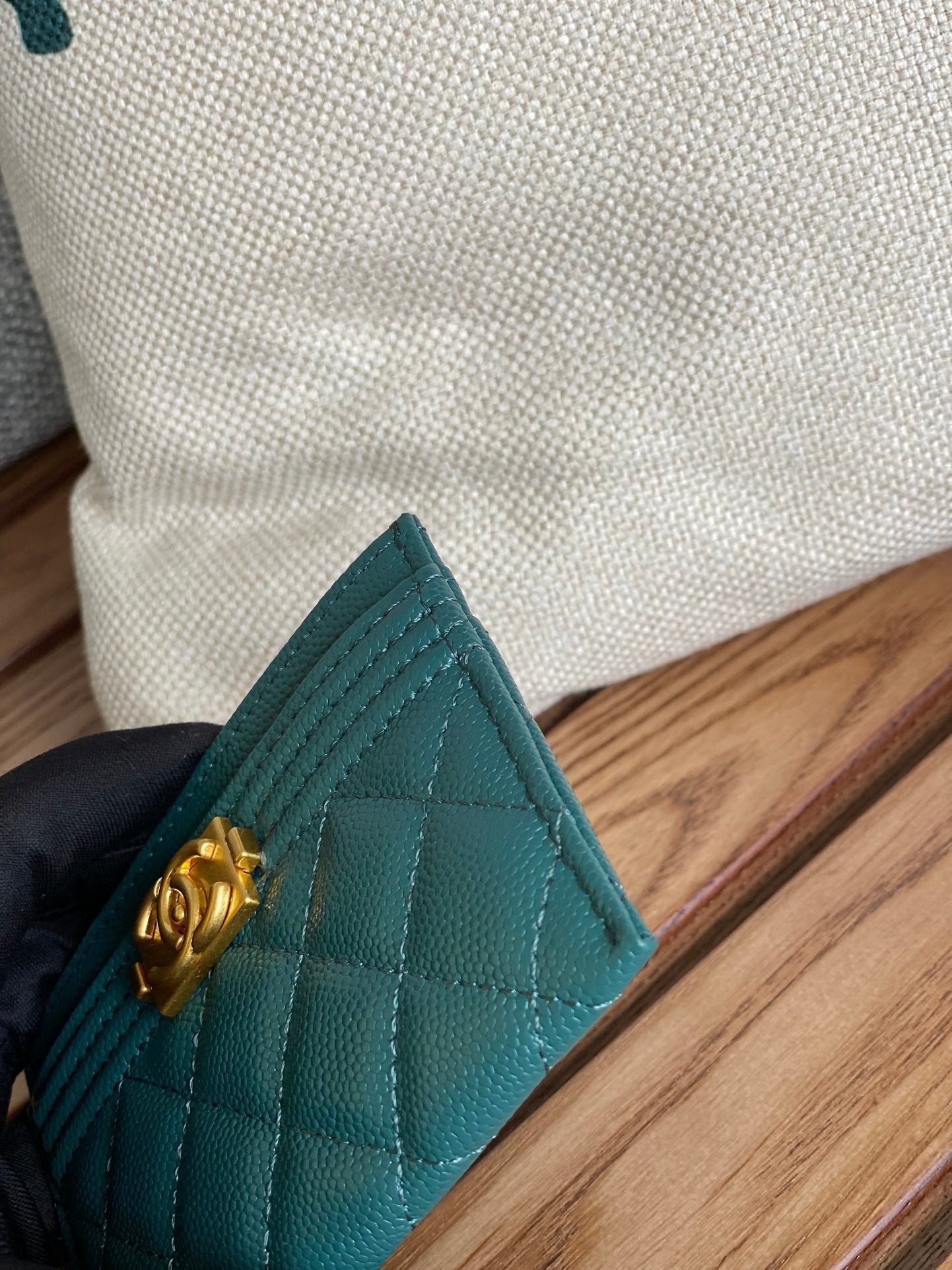 CC BOY 11CM CARD HOLDER DARK GREEN CAVIAR GOLD HARDWARE