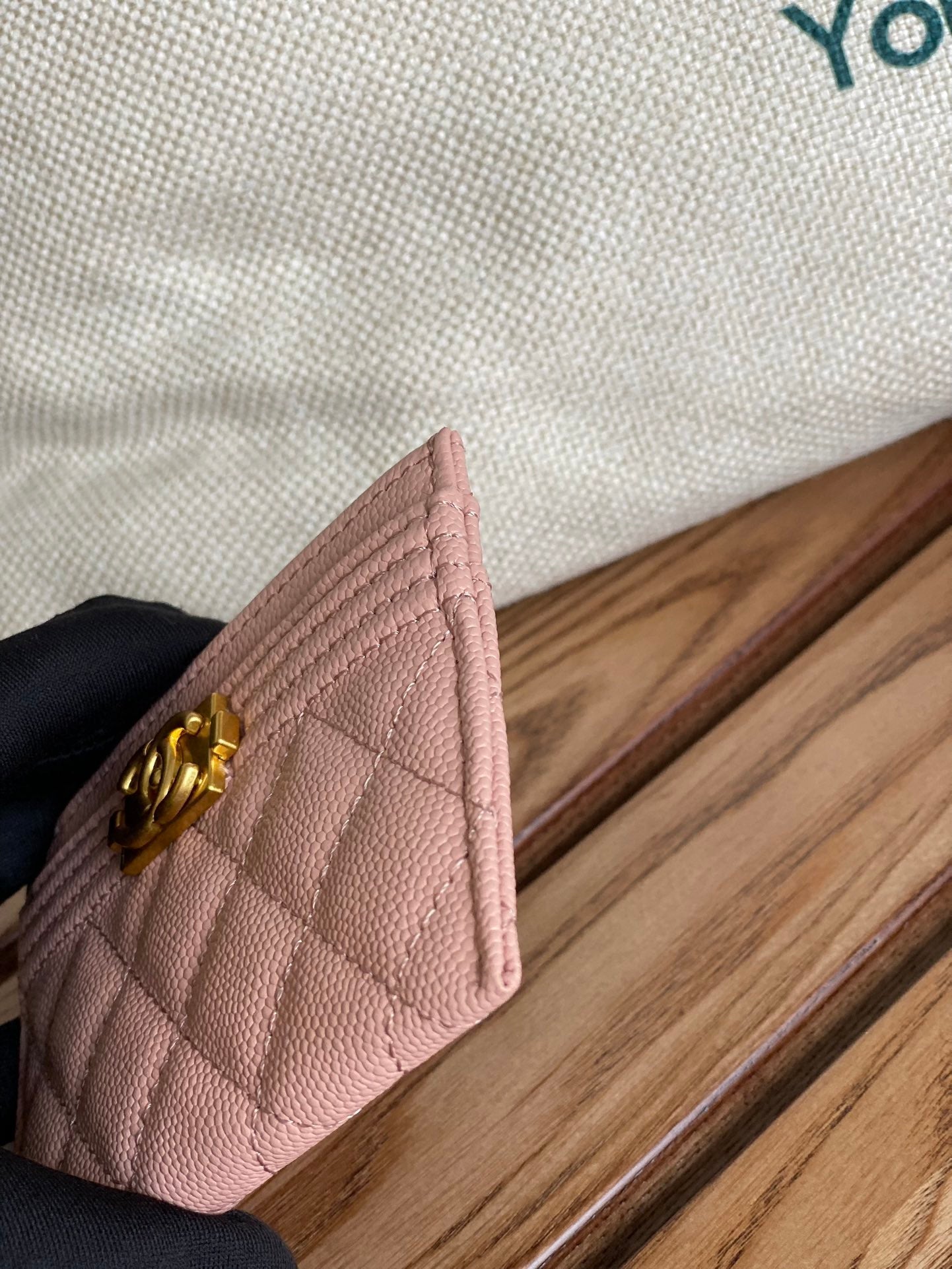 CC BOY 11CM CARD HOLDER PINK CAVIAR GOLD HARDWARE