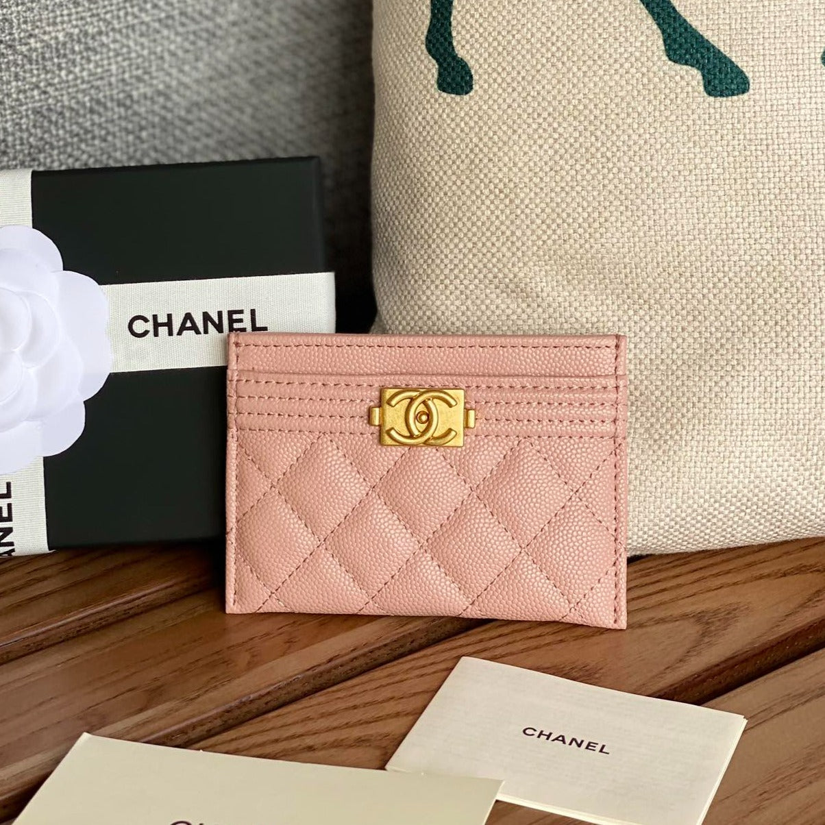 CC BOY 11CM CARD HOLDER PINK CAVIAR GOLD HARDWARE