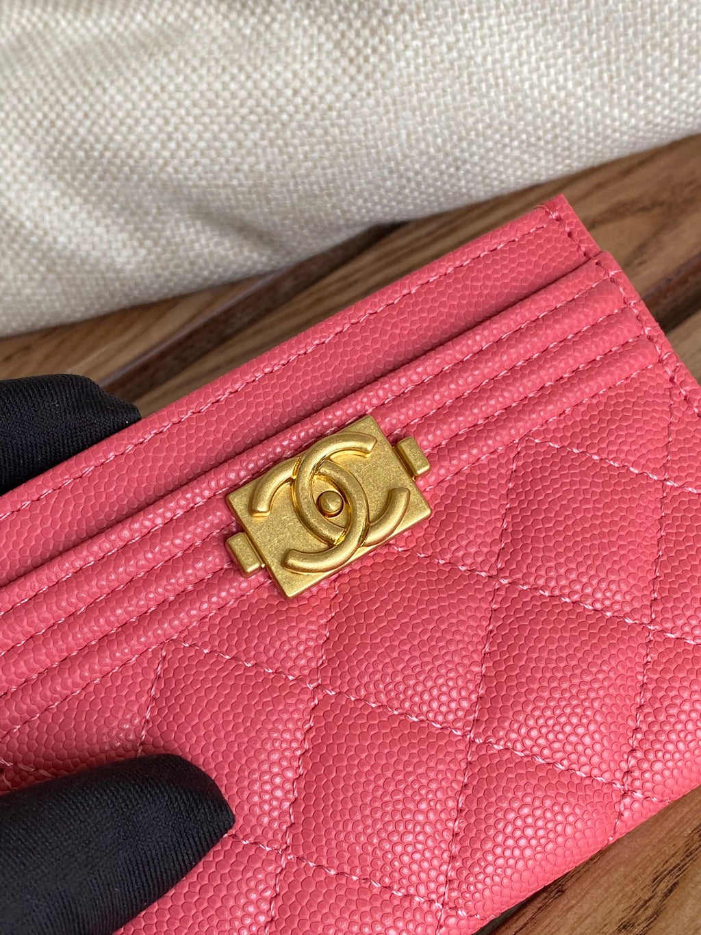 CC BOY 11CM CARD HOLDER RED CAVIAR GOLD HARDWARE