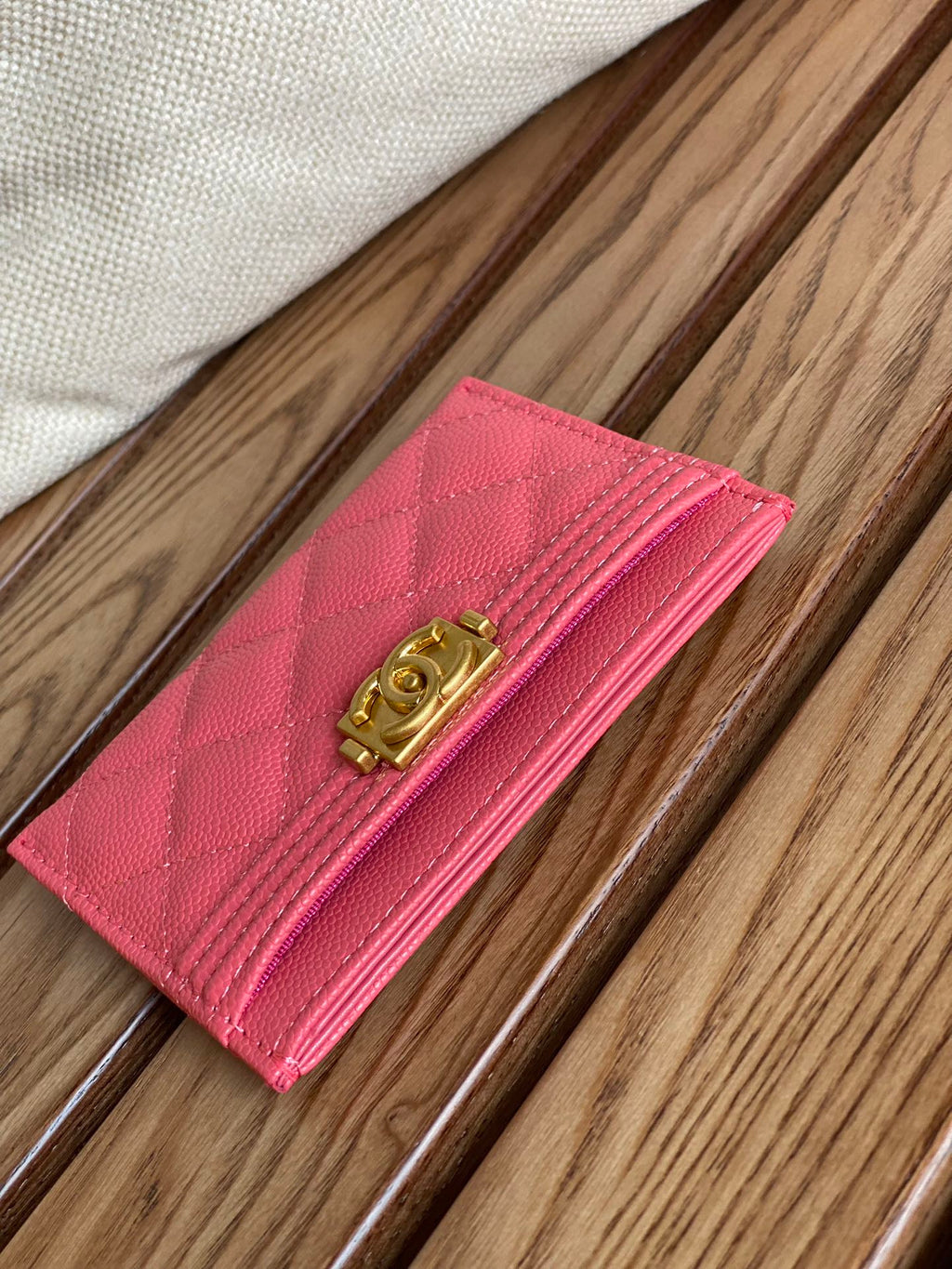 CC BOY 11CM CARD HOLDER RED CAVIAR GOLD HARDWARE