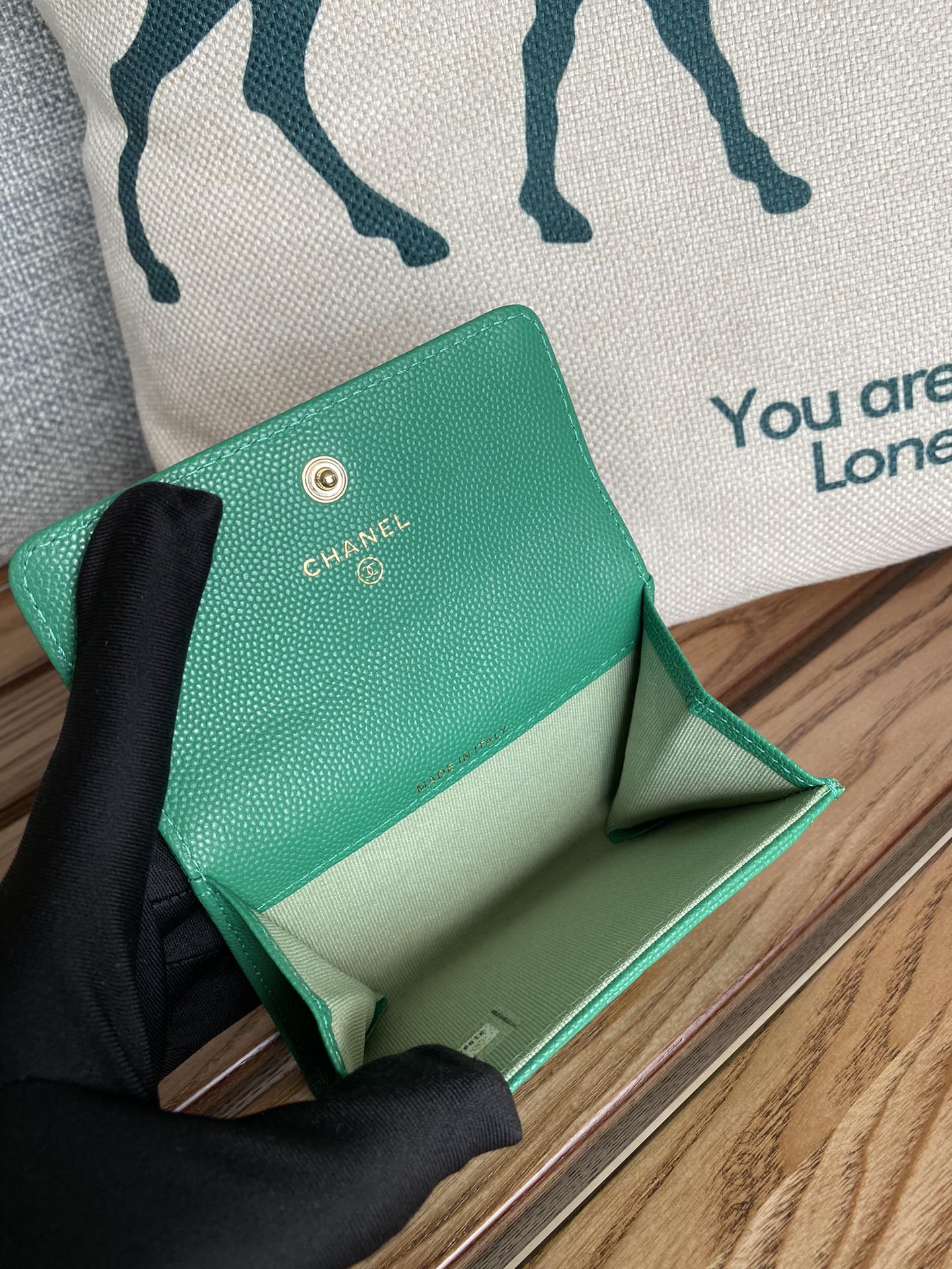 CC SMALL WALLET 11CM DARK GREEN CAVIAR LIGHT GOLD HARDWARE