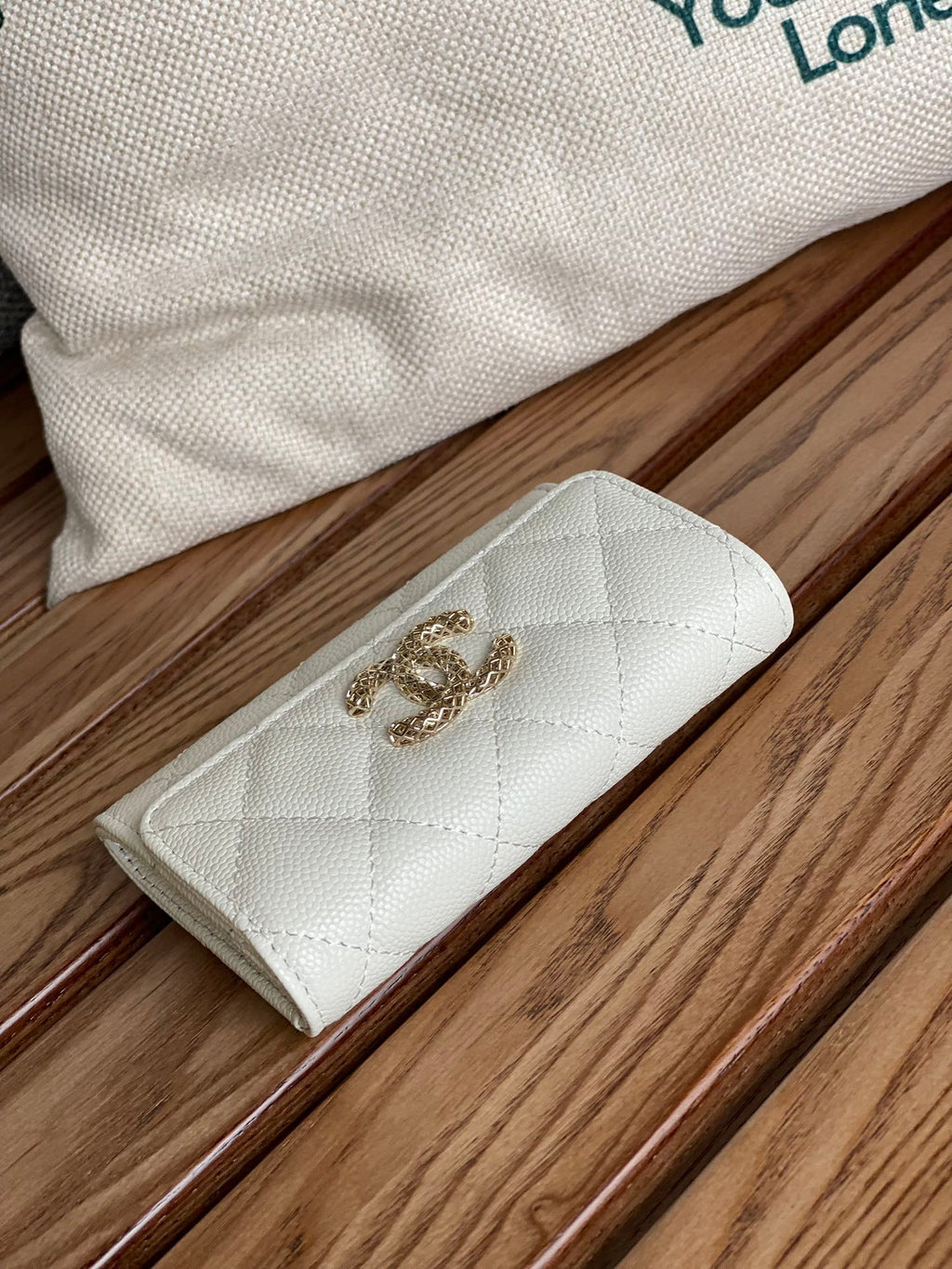 CC SMALL WALLET 11CM WHITE CAVIAR LIGHT GOLD HARDWARE
