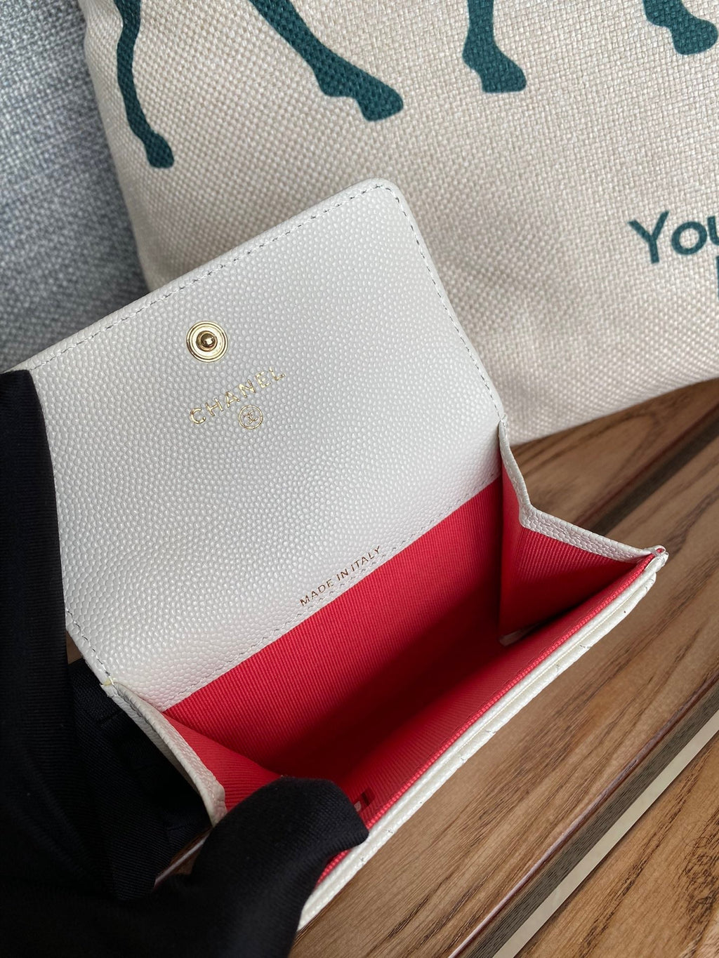CC SMALL WALLET 11CM WHITE CAVIAR LIGHT GOLD HARDWARE