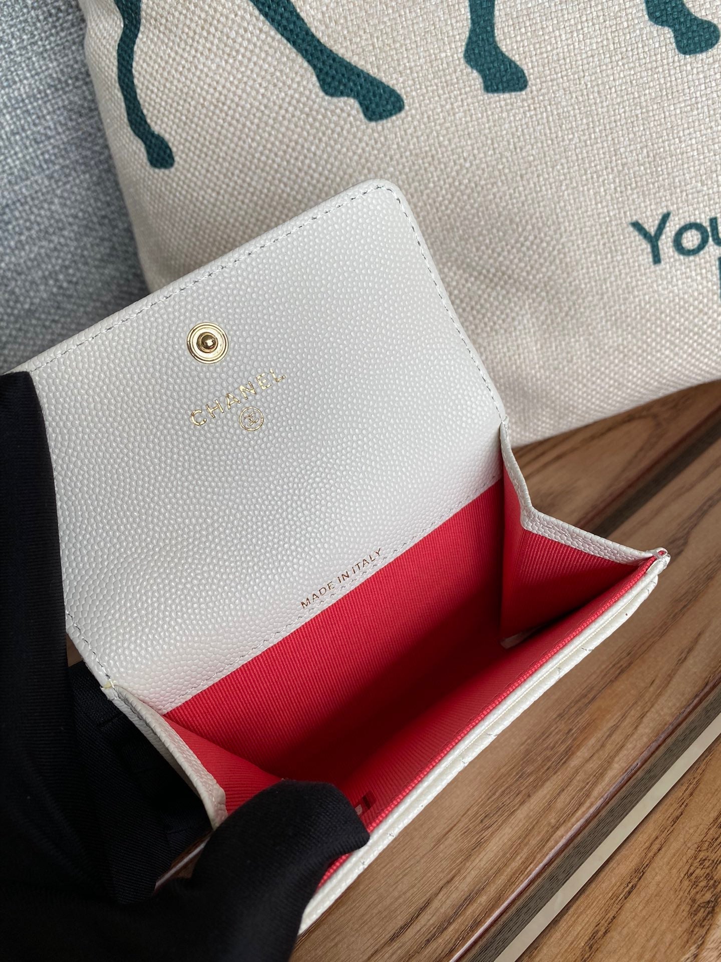 CC SMALL WALLET 11CM WHITE CAVIAR LIGHT GOLD HARDWARE