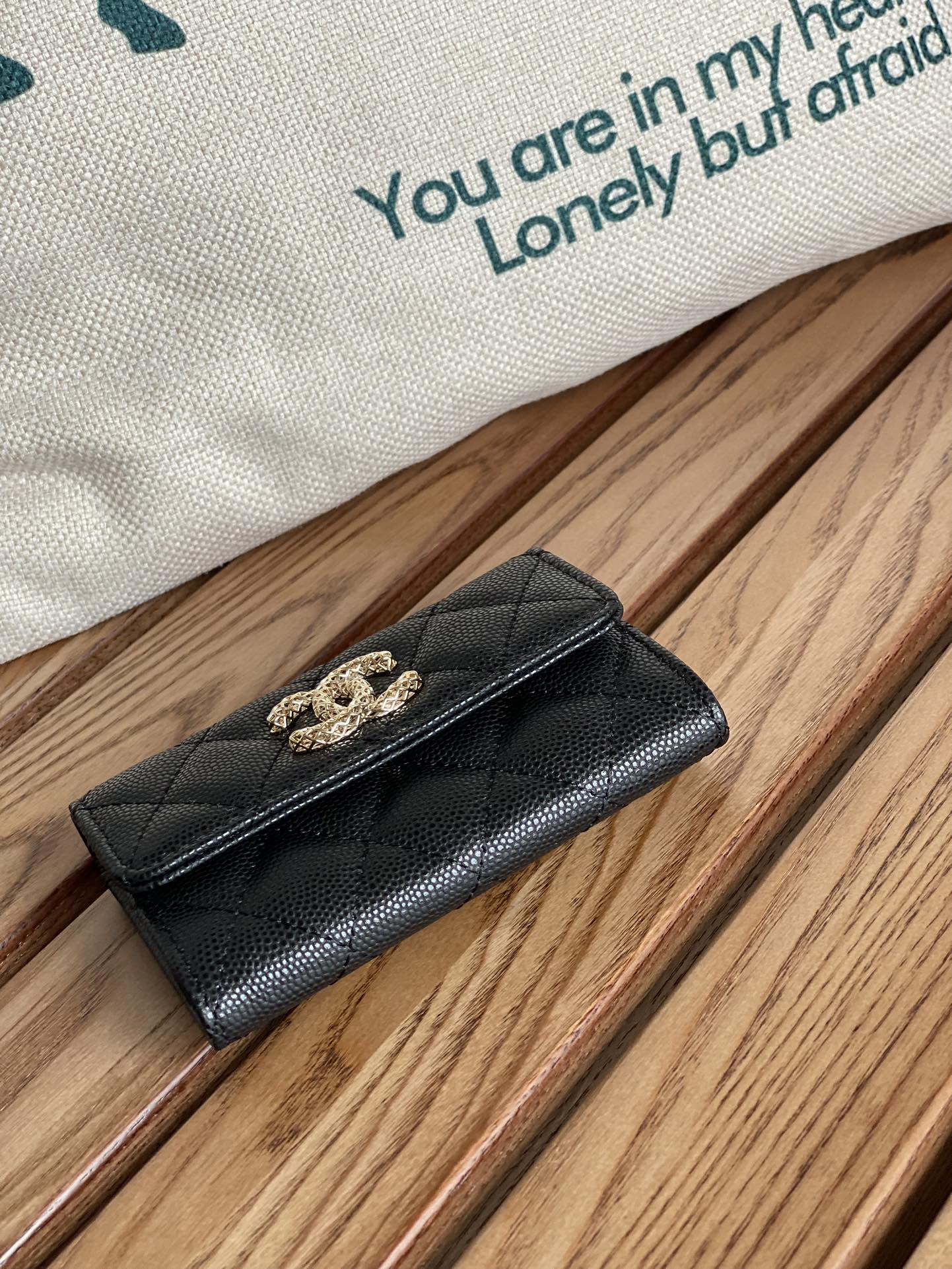 CC SMALL WALLET 11CM BLACK CAVIAR LIGHT GOLD HARDWARE