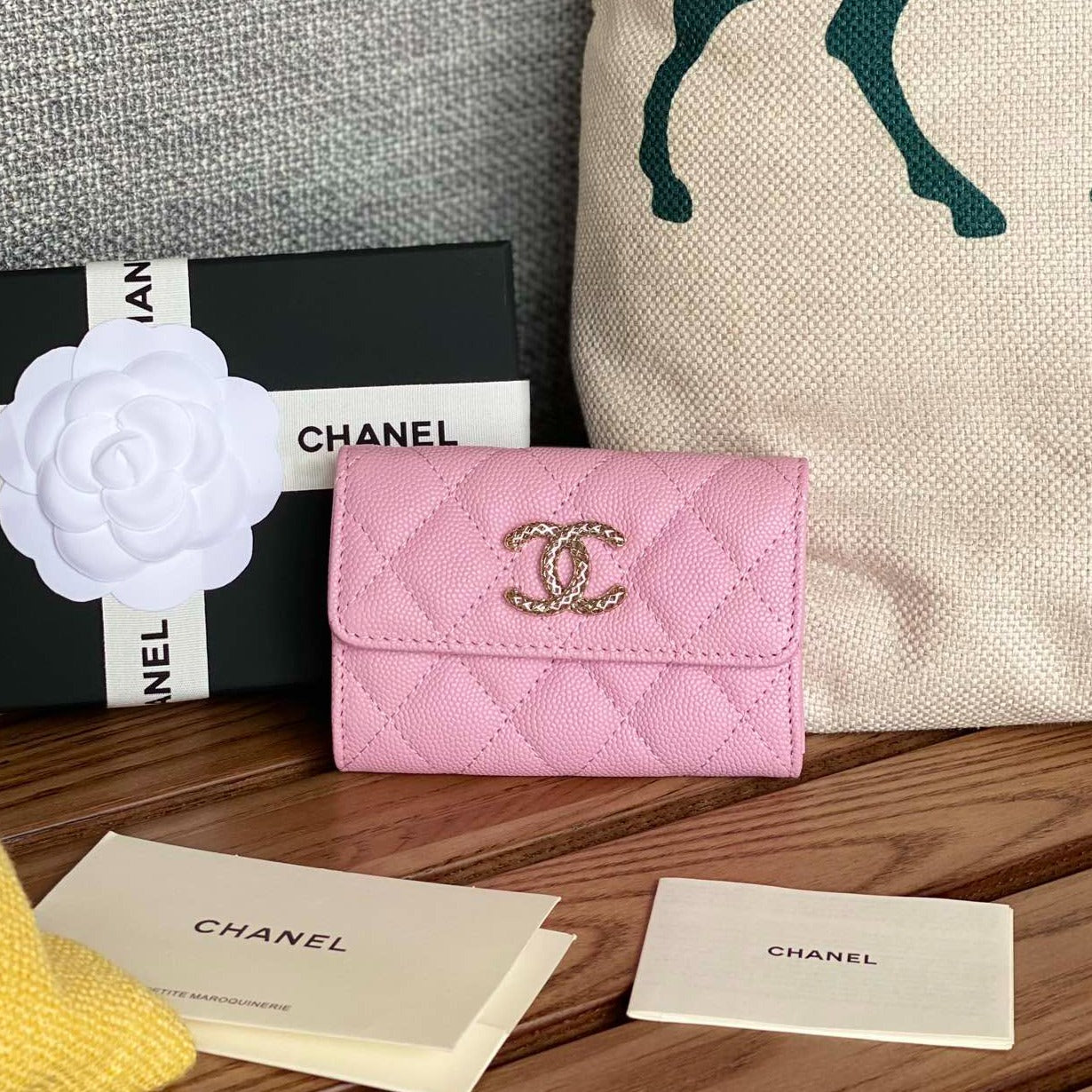 CC SMALL WALLET 11CM PINK CAVIAR LIGHT GOLD HARDWARE