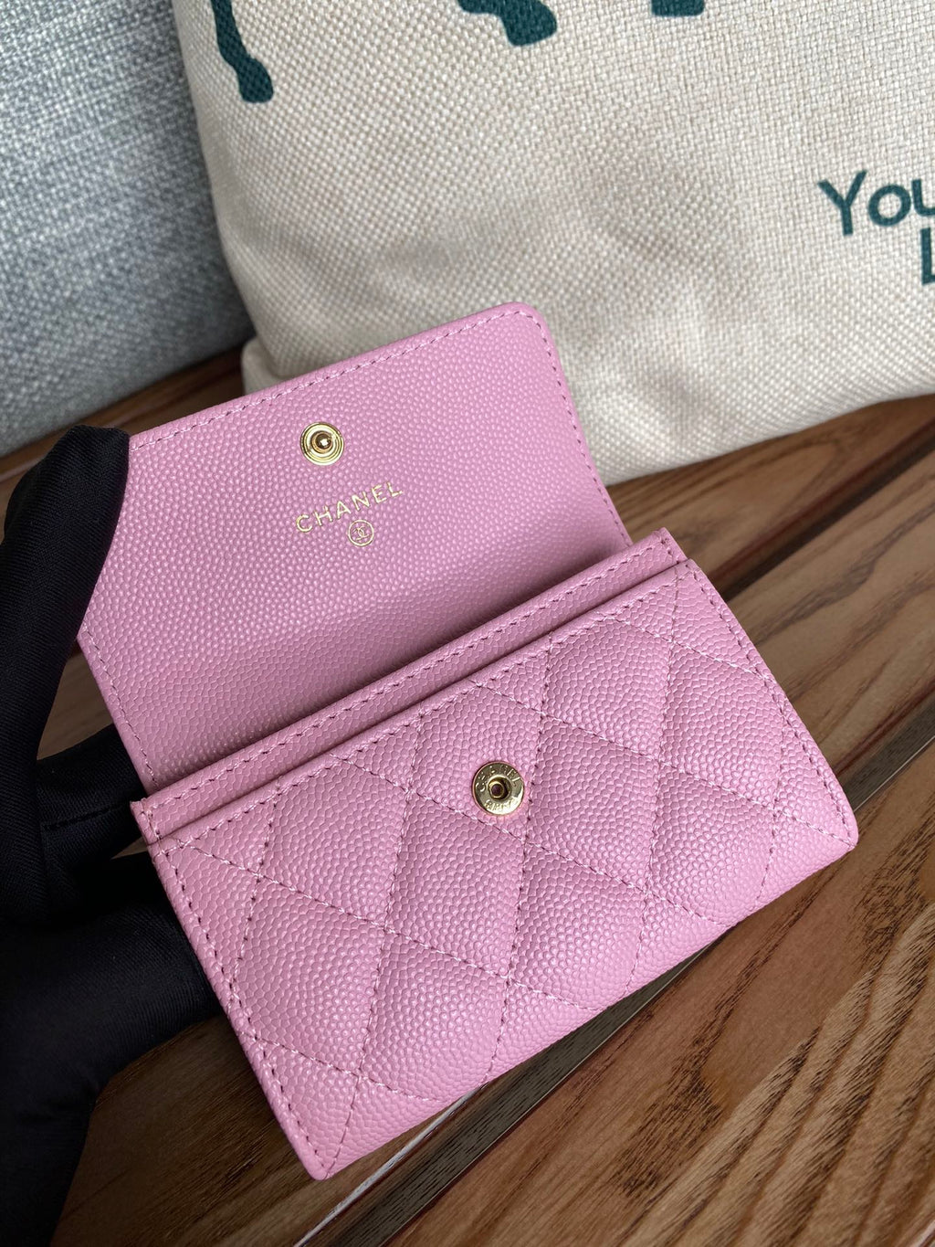 CC SMALL WALLET 11CM PINK CAVIAR LIGHT GOLD HARDWARE