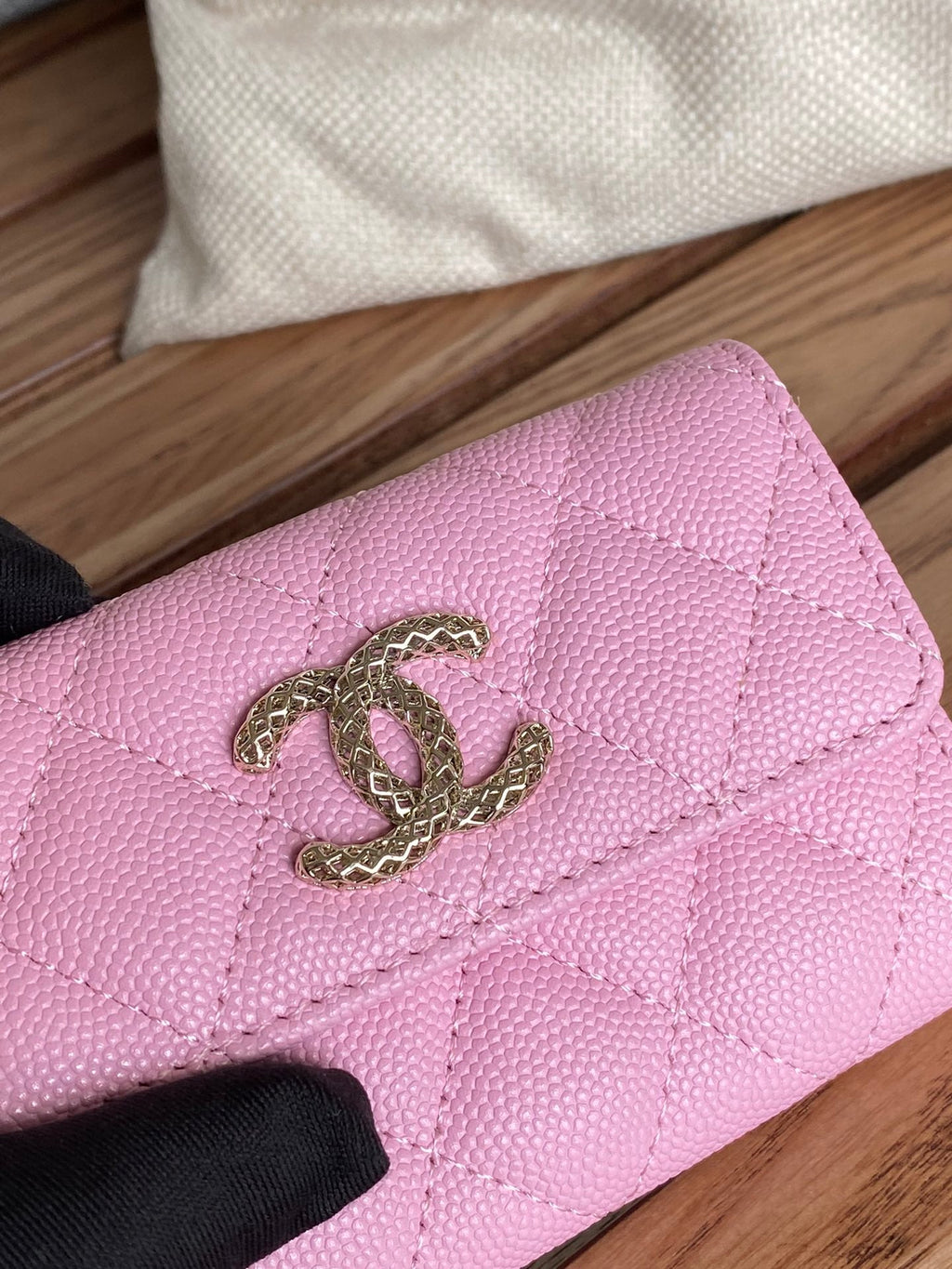 CC SMALL WALLET 11CM PINK CAVIAR LIGHT GOLD HARDWARE