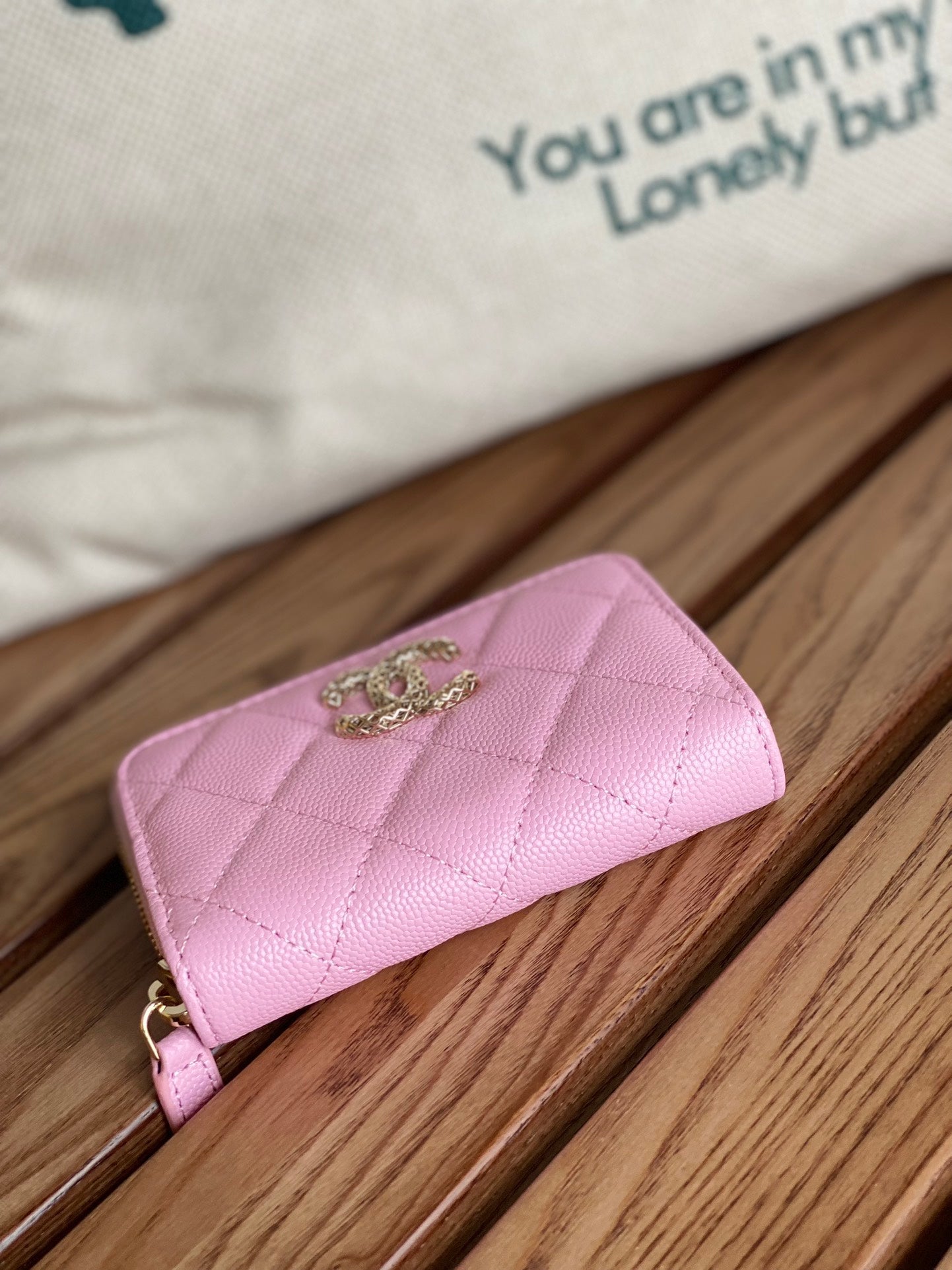 CC ZIPPED WALLET 11CM PINK CAVIAR GOLD HARDWARE