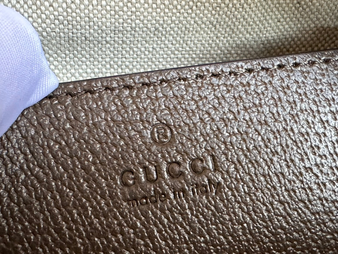 GG OPHIDIA SMALL 24 EN TOILE BEIGE ET CUIR DE VEAU MARRON