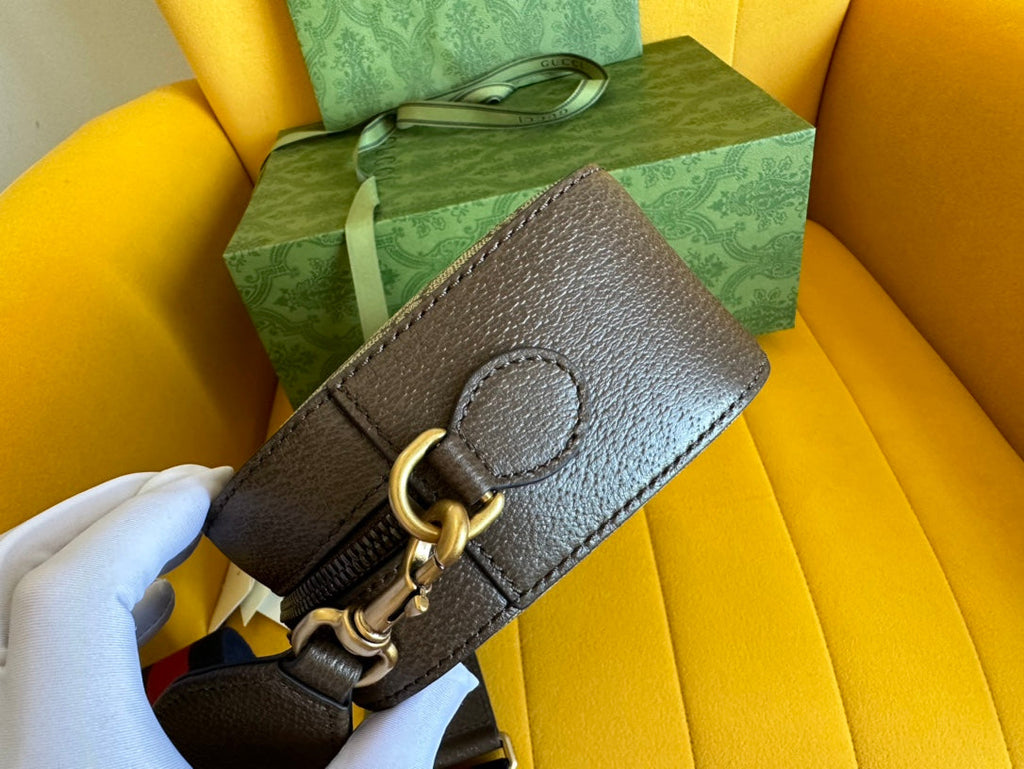 GG OPHIDIA SMALL 24 EN TOILE BEIGE ET CUIR DE VEAU MARRON