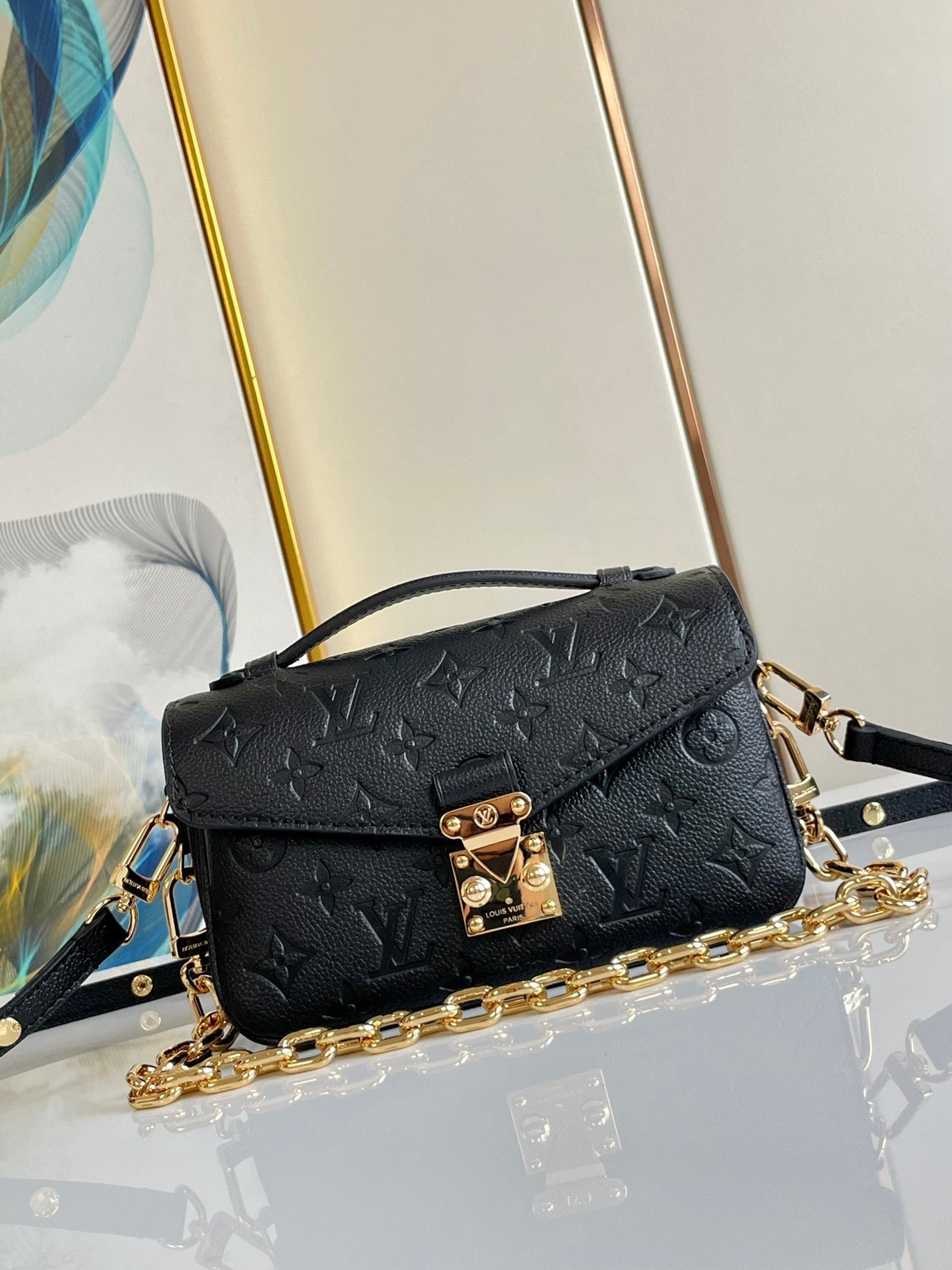 POCHETTE METIS EAST WEST 21.5 BLACK GRAINED COWHIDE LEATHER