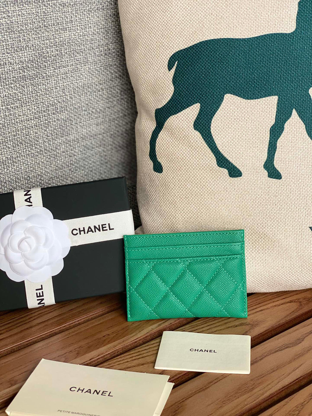 PORTE-CARTES CC 10CM VERT FONCÉ CAVIAR