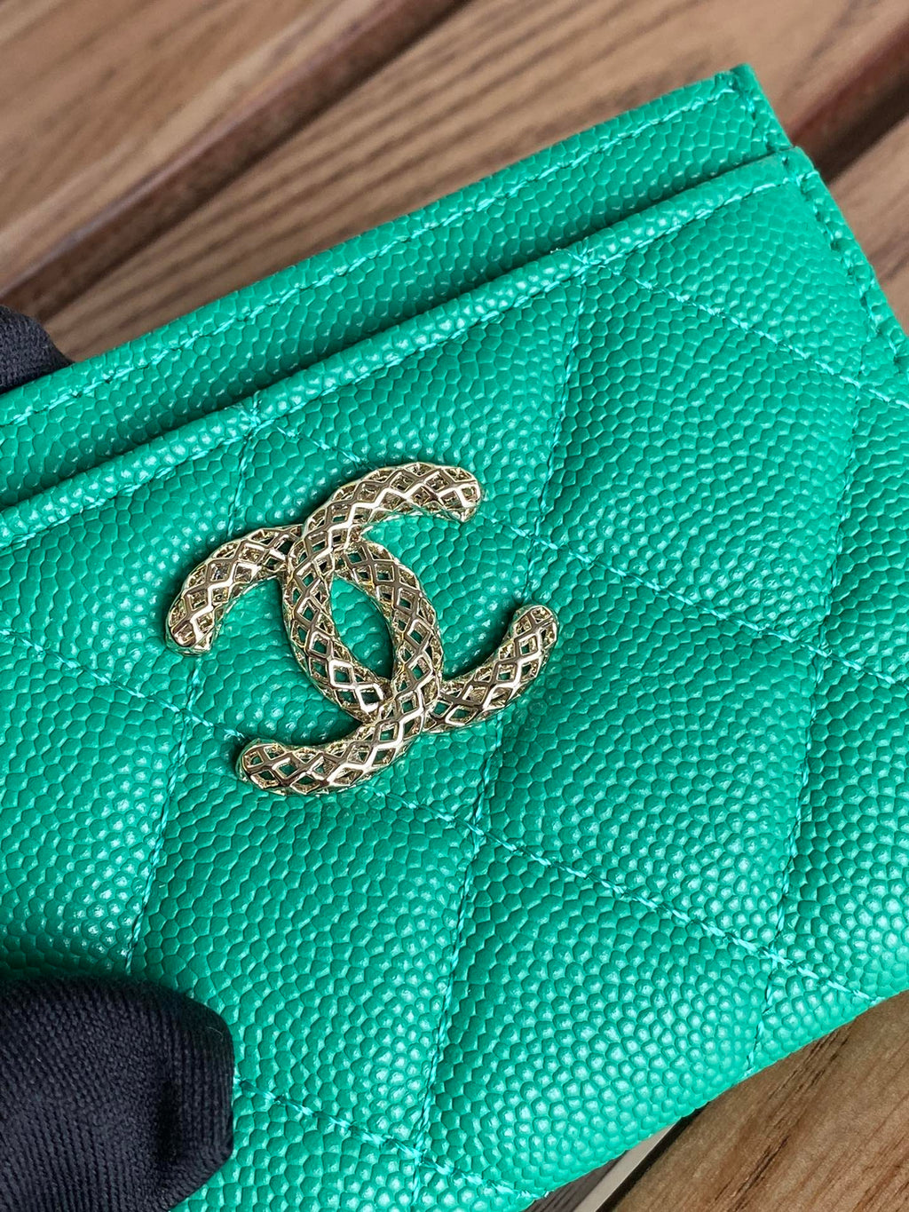 PORTE-CARTES CC 10CM VERT FONCÉ CAVIAR
