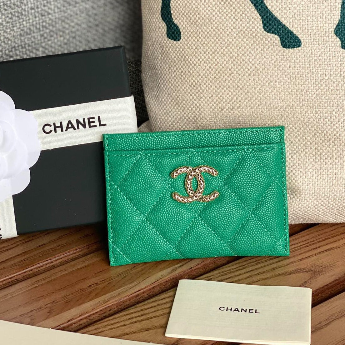 CC CARD HOLDER 10CM DARK GREEN CAVIAR